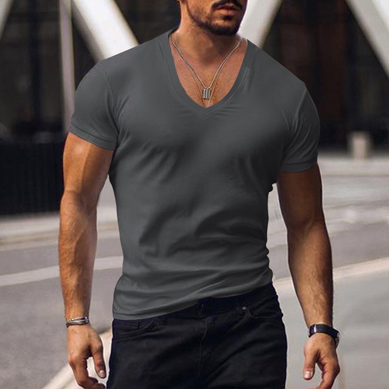 Summer Solid V-Neck Short Sleeve Tee