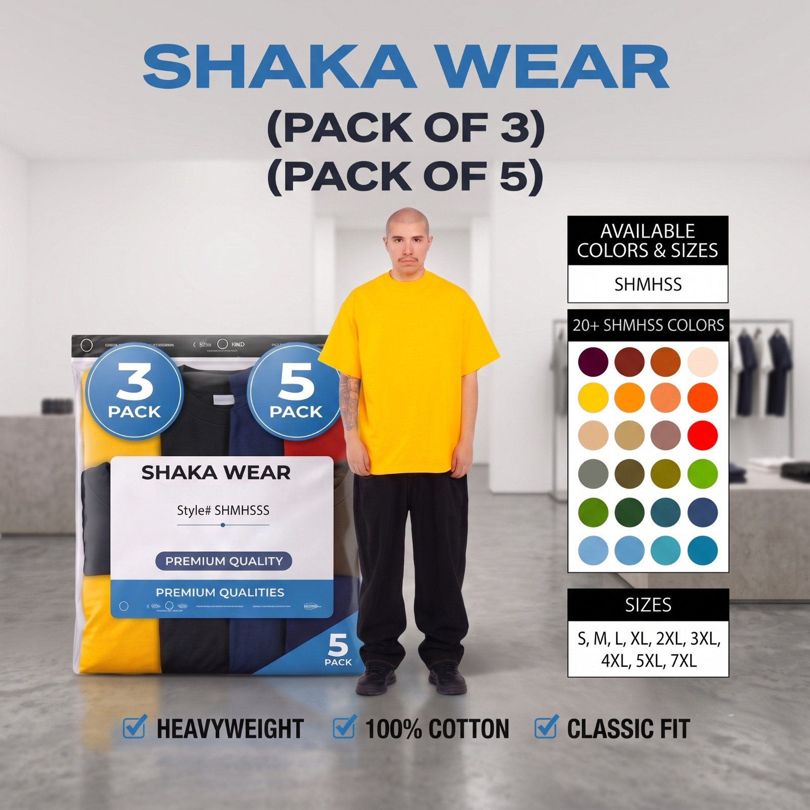 Shaka Wear Adult Max Heavyweight Stylish T Shirt Casual Plain T-Shirt – SHMHSS