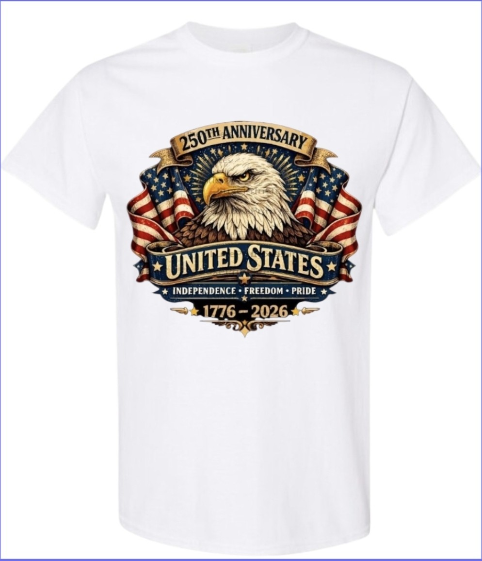 250 Years of Freedom T-shirt Men’s or Youth Small to 5X-Large White or Black