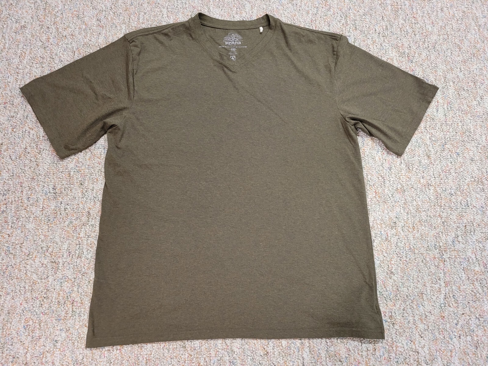 PrAna Shirt Mens 2XL Tall Green Performance Casual V Neck Short Sleeve
