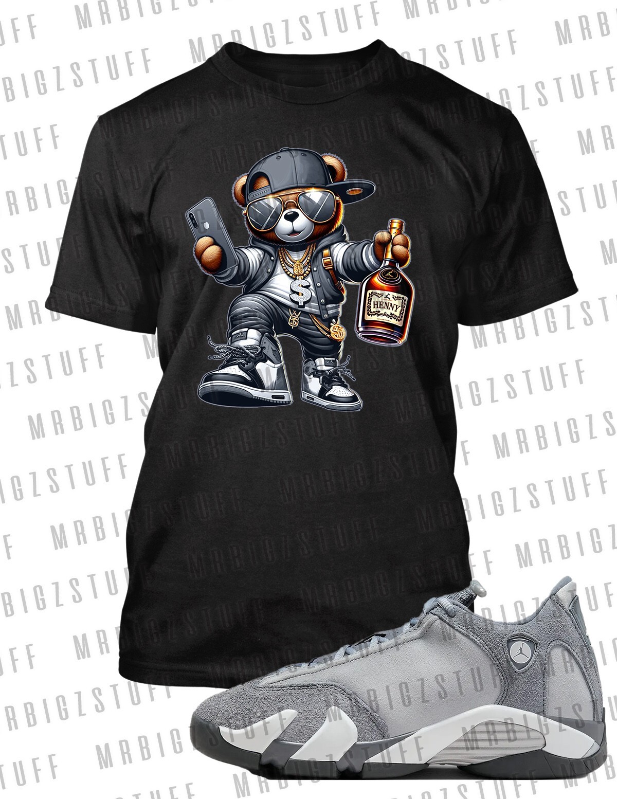 Big & Tall Henny Bear Streetwear Bigdude 8XL Tee to Match J14 Stealth Hip Hop