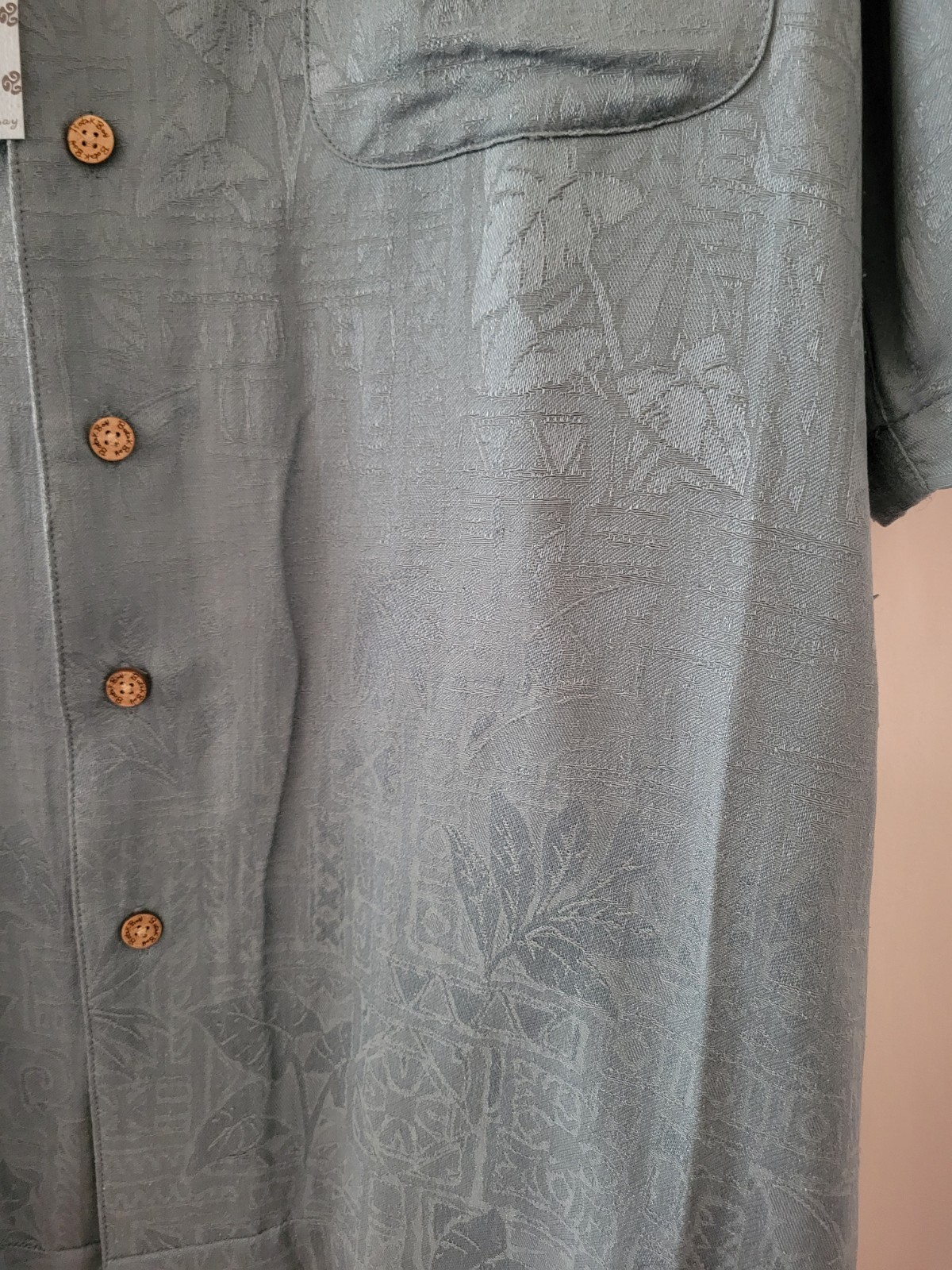 100% Machine Men’s Washable Silk Smokey Blue Batik Bay Hawaiian SS Shirt Medium