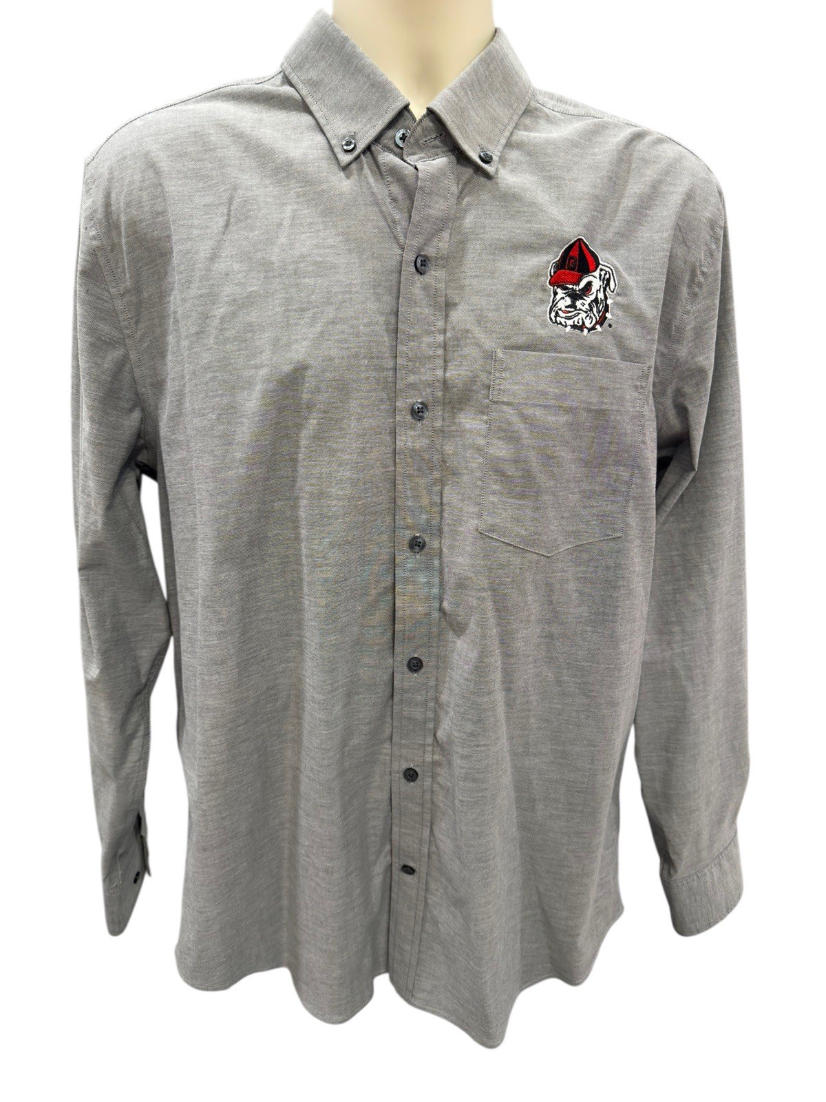 Cutter & Buck Mens Large Button Down Long Sleeve Shirt Gray Georgia Bulldogs UGA