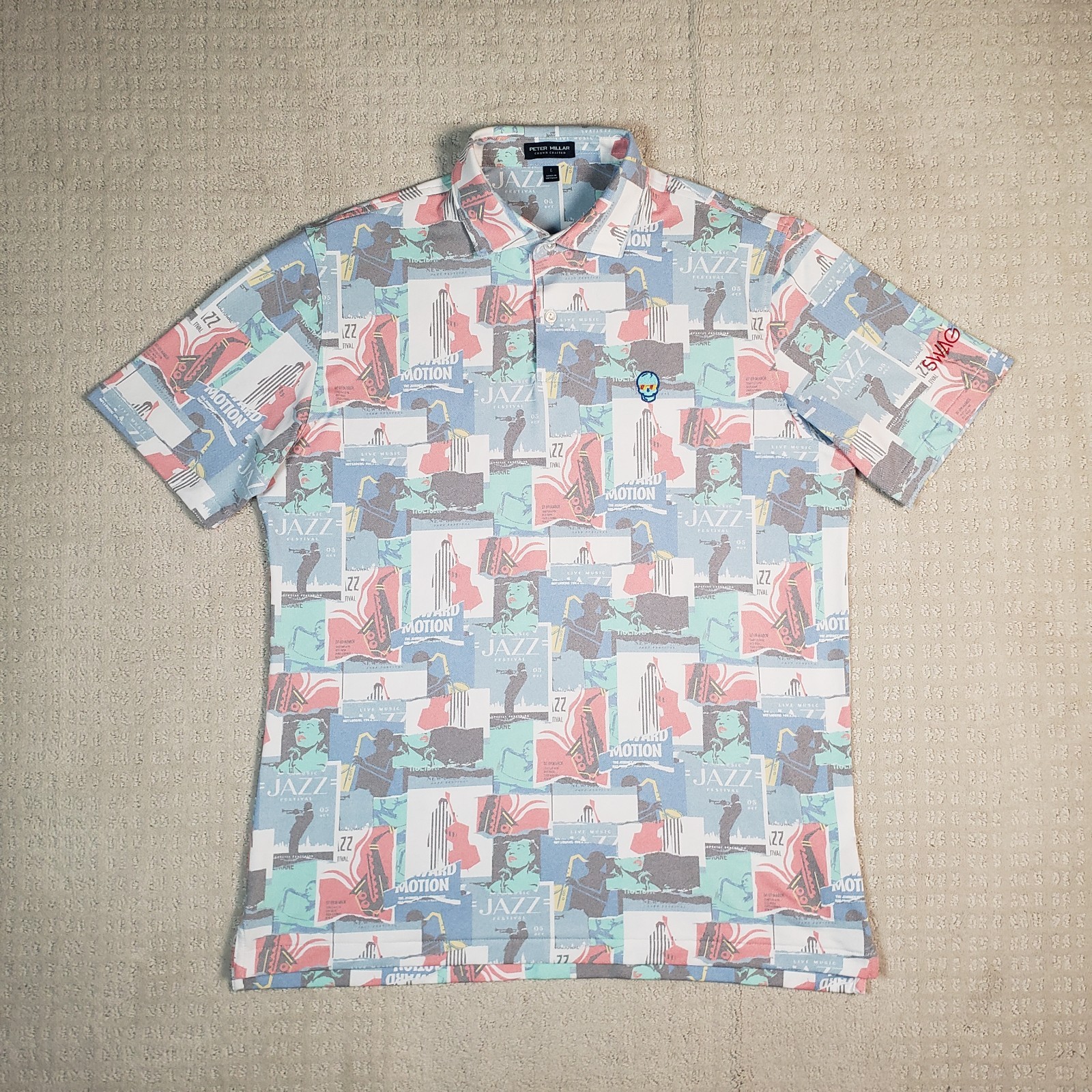 Swag Golf Polo Shirt Mens Large Peter Millar Jazz Music AOP Crown Crafted Tour