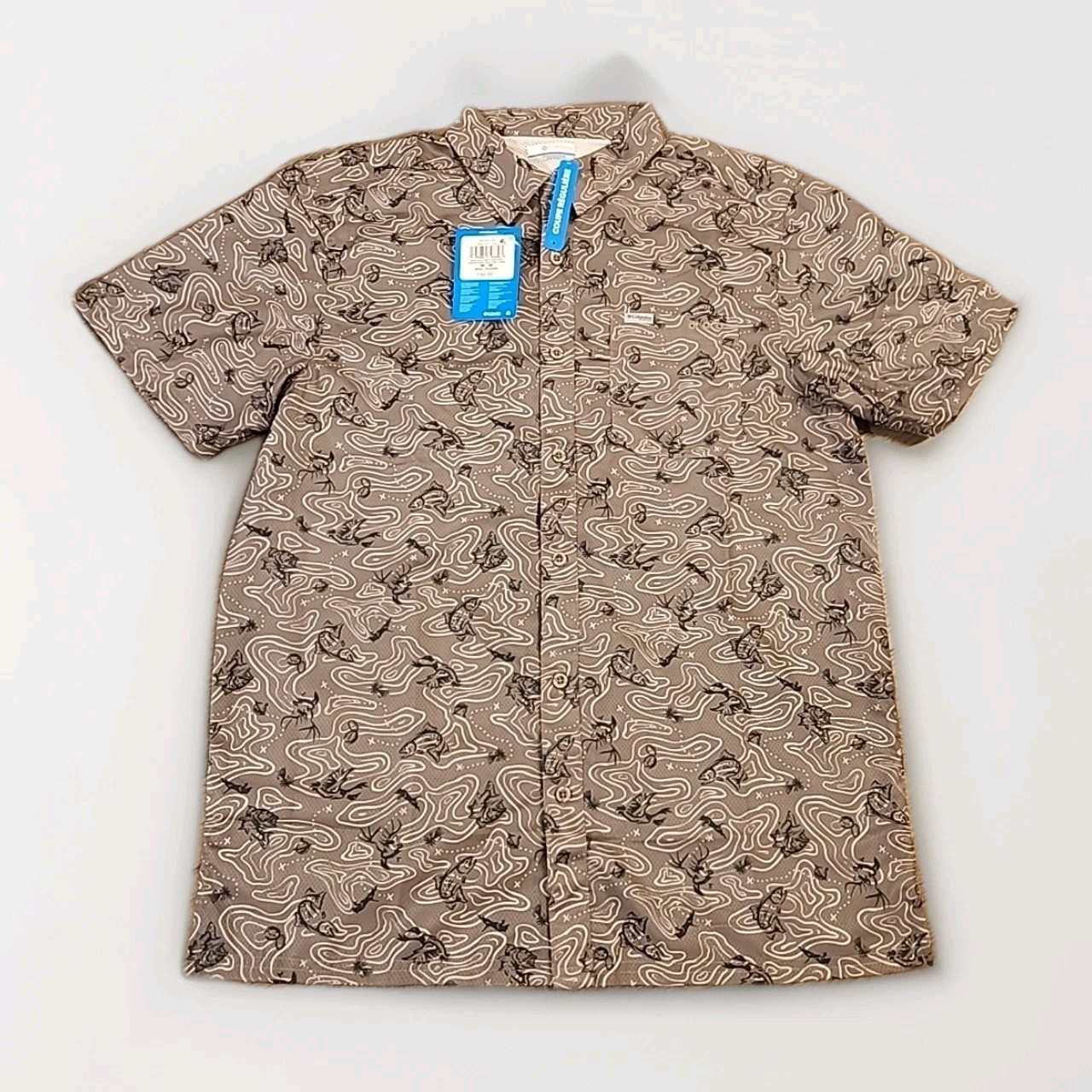 Columbia Shirt Super Slack Tide Camp Men Medium Brown PFG Chemise Fishing Vented