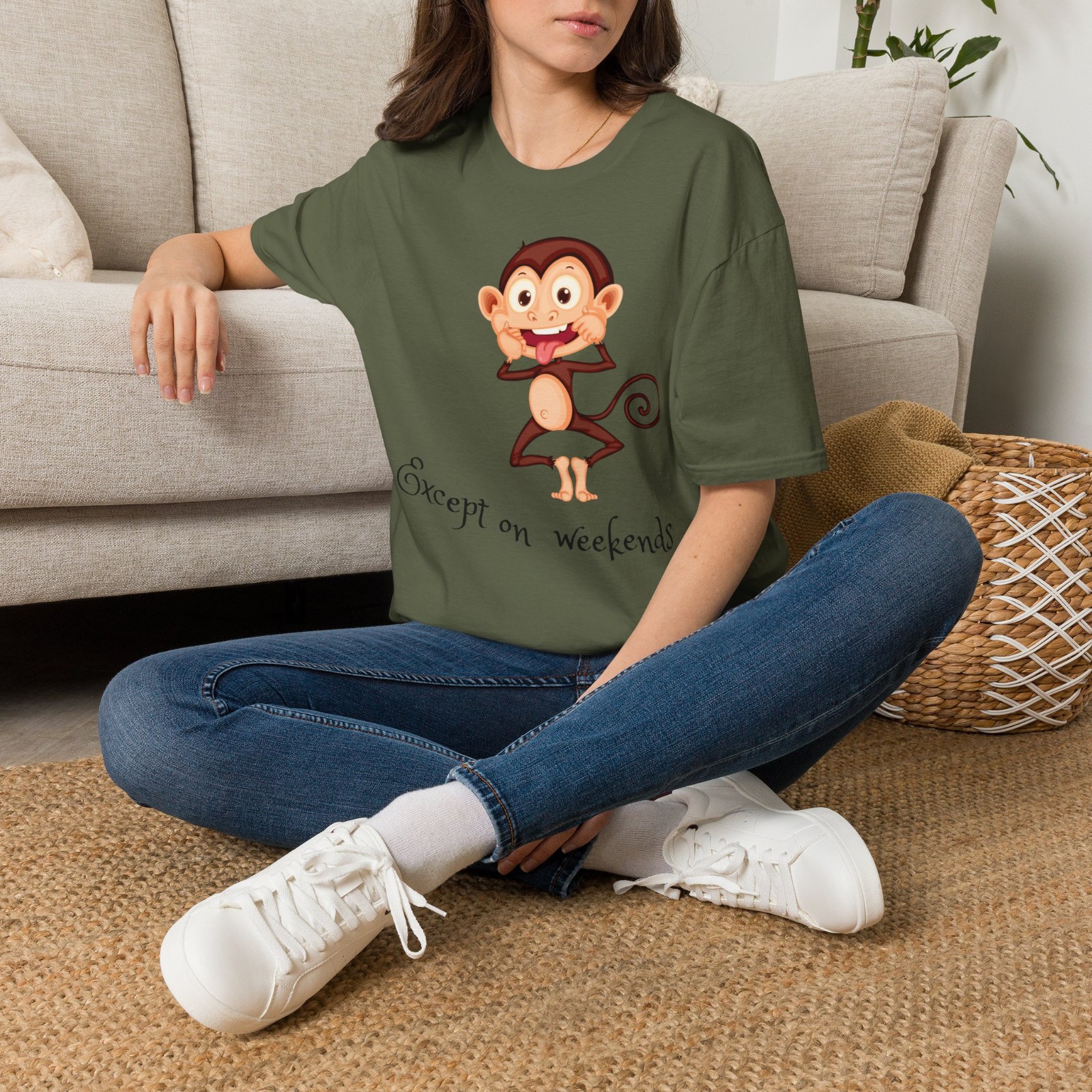 Funny Monkey T-Shirt Except On Weekends Graphic Tee Sarcastic Humor Unisex Shirt