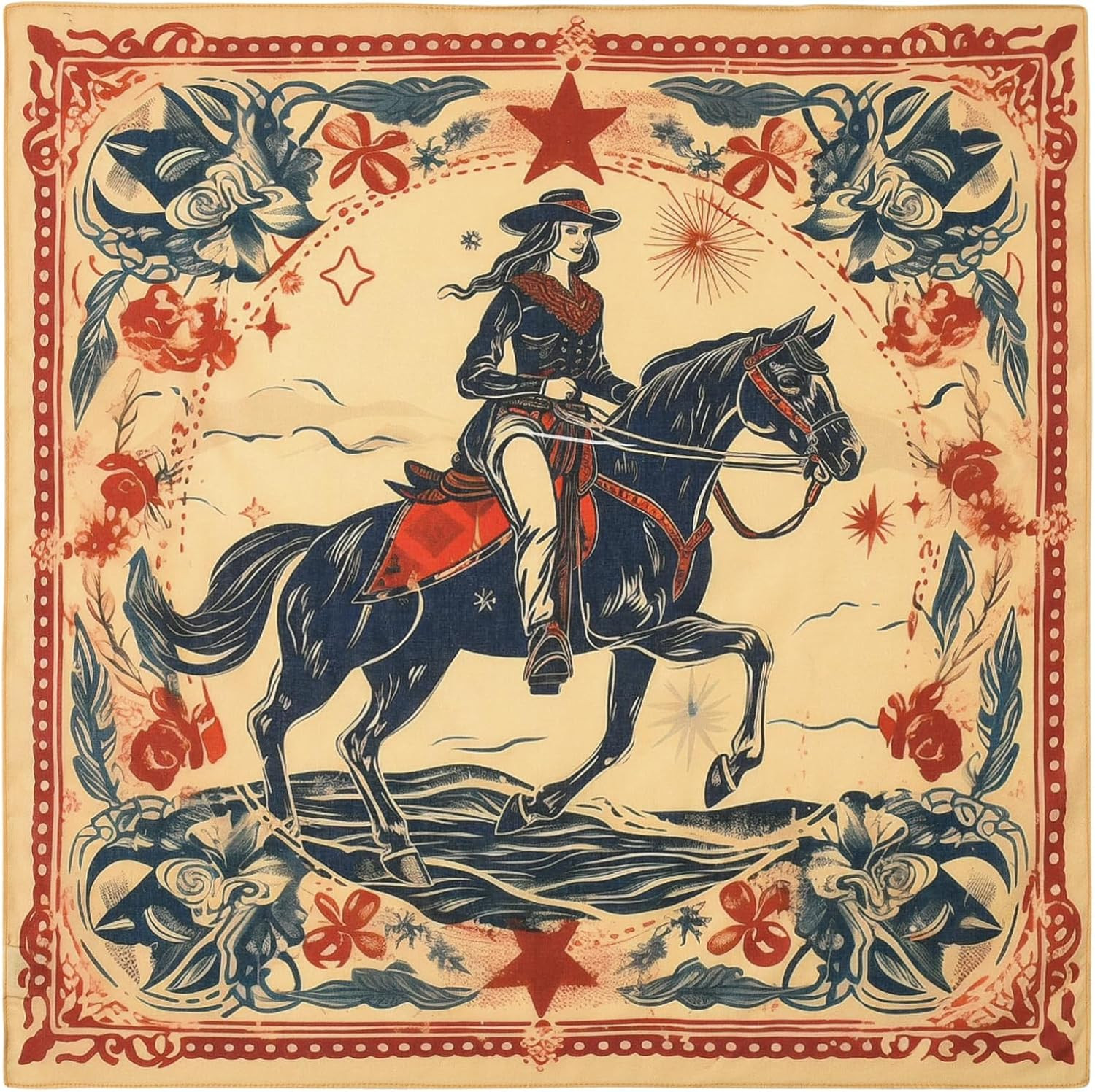 22″x22″ Vintage Cowgirl 100% Cotton Bandana Multi-Purpose Headbands