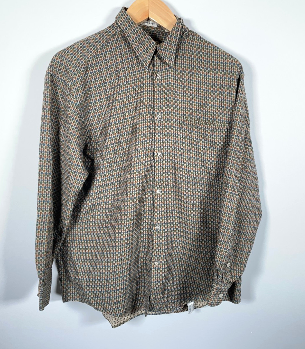Jhane Barnes Shirt Men’s Large Textured Cotton Geometric Pattern Japan Fabric
