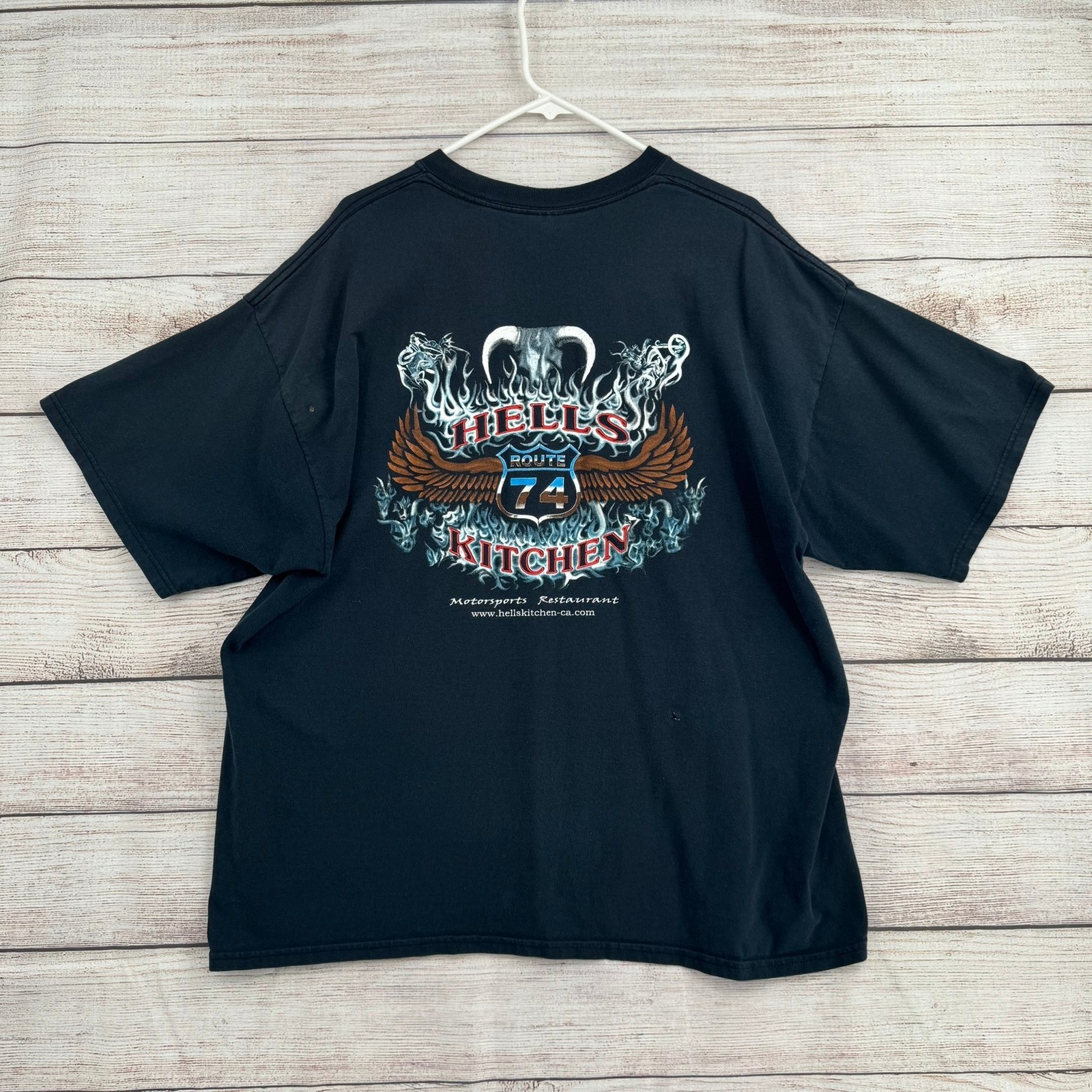 Gildan Hells Kitchen Route 74 T-Shirt Mens 2XL Black Graphic Biker Motorsports