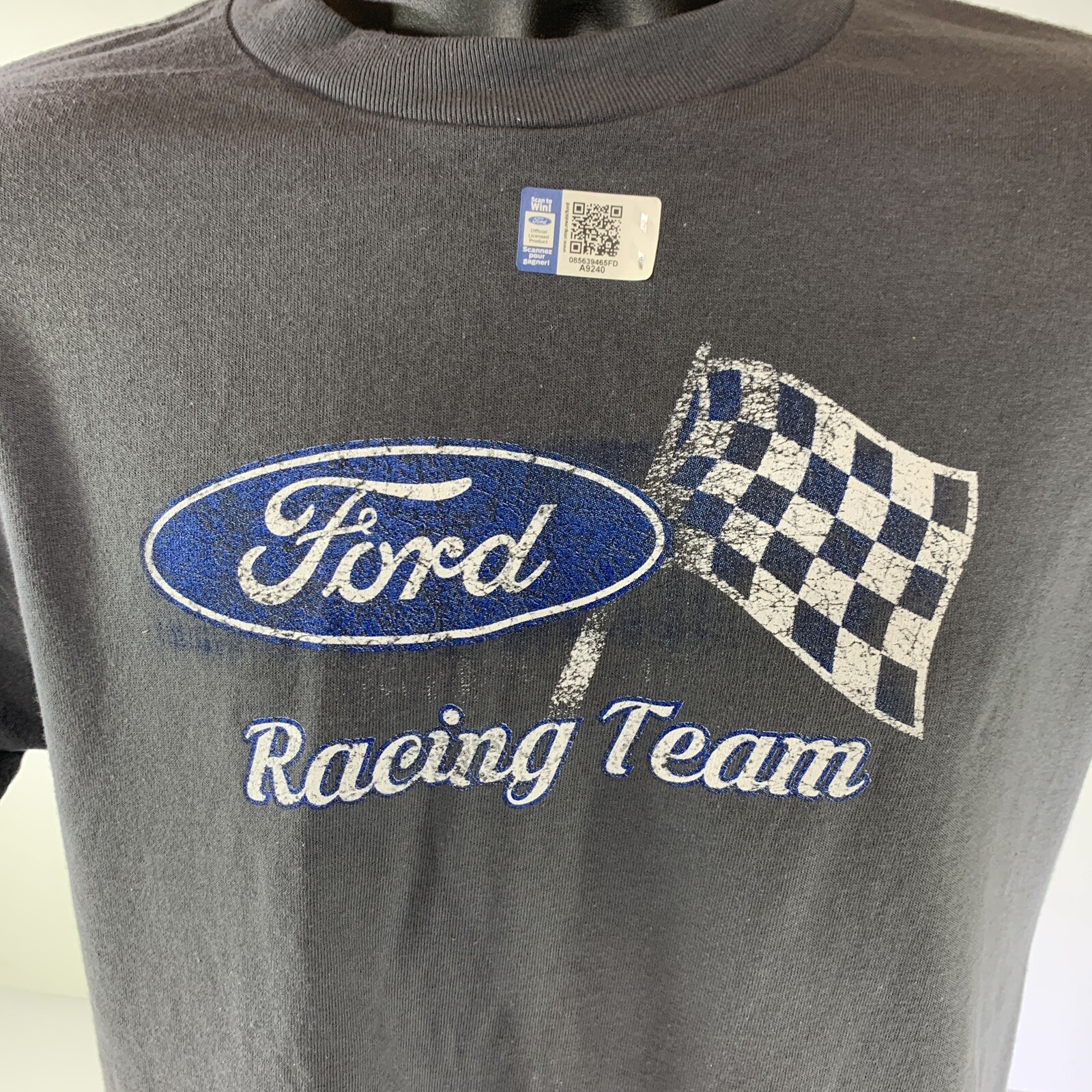 Ford T-Shirt – Gray w/ Racing Team Checkered Flag Emblem / Logo (Licensed)