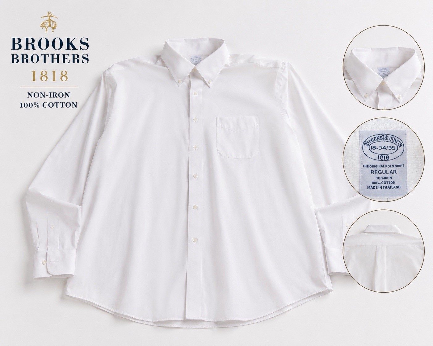 Brooks Brothers 1818 White Non-iron Dress Shirt Men’s 18 34/35 100% Cottton