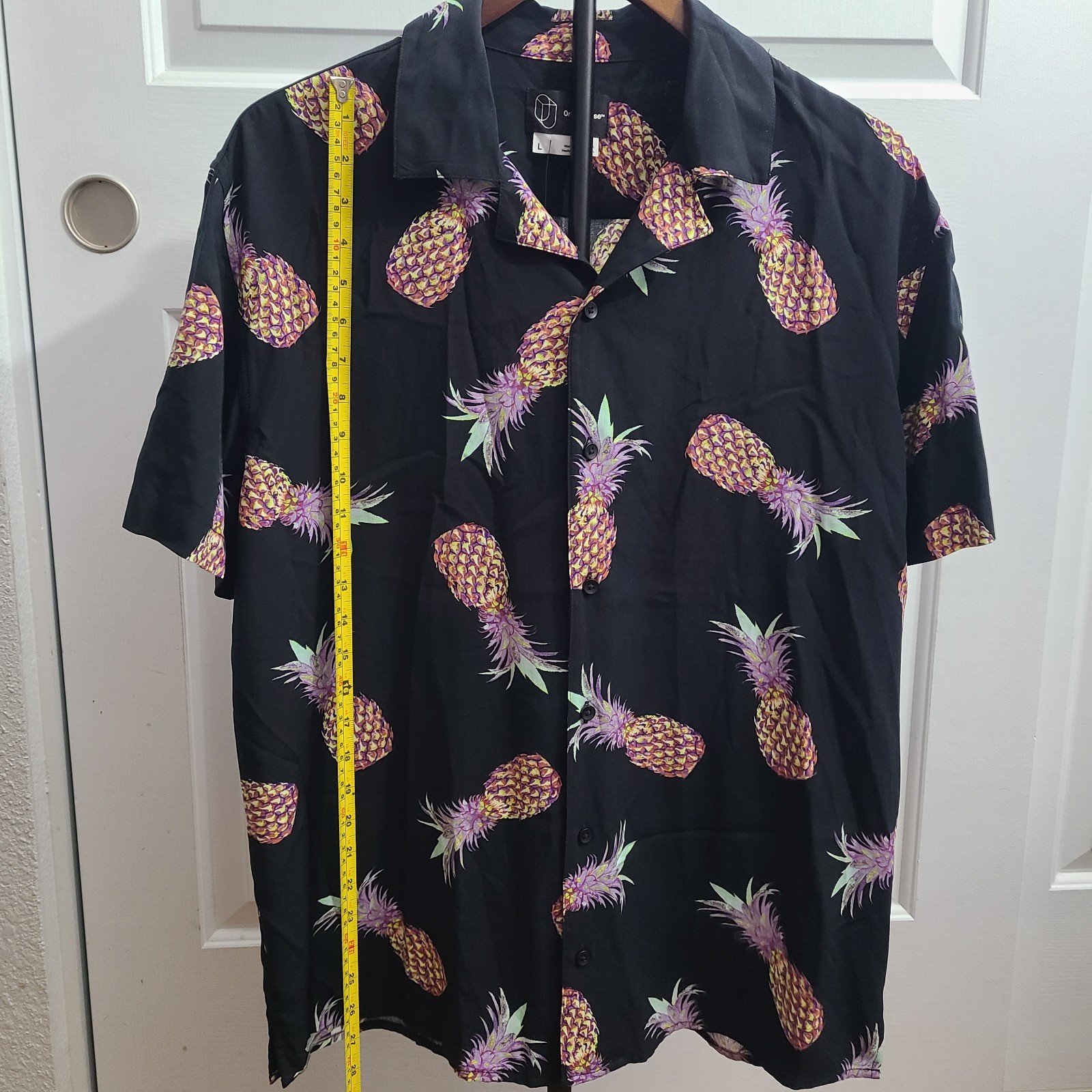 Hawaiian Button Up Shirt 100% Rayon NWT Mens L Pineapple Print Tropical Resort