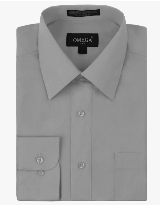 Omega Italy Men’s Long Sleeve Dress Shirt Solid Color Regular Fit – Light Gray