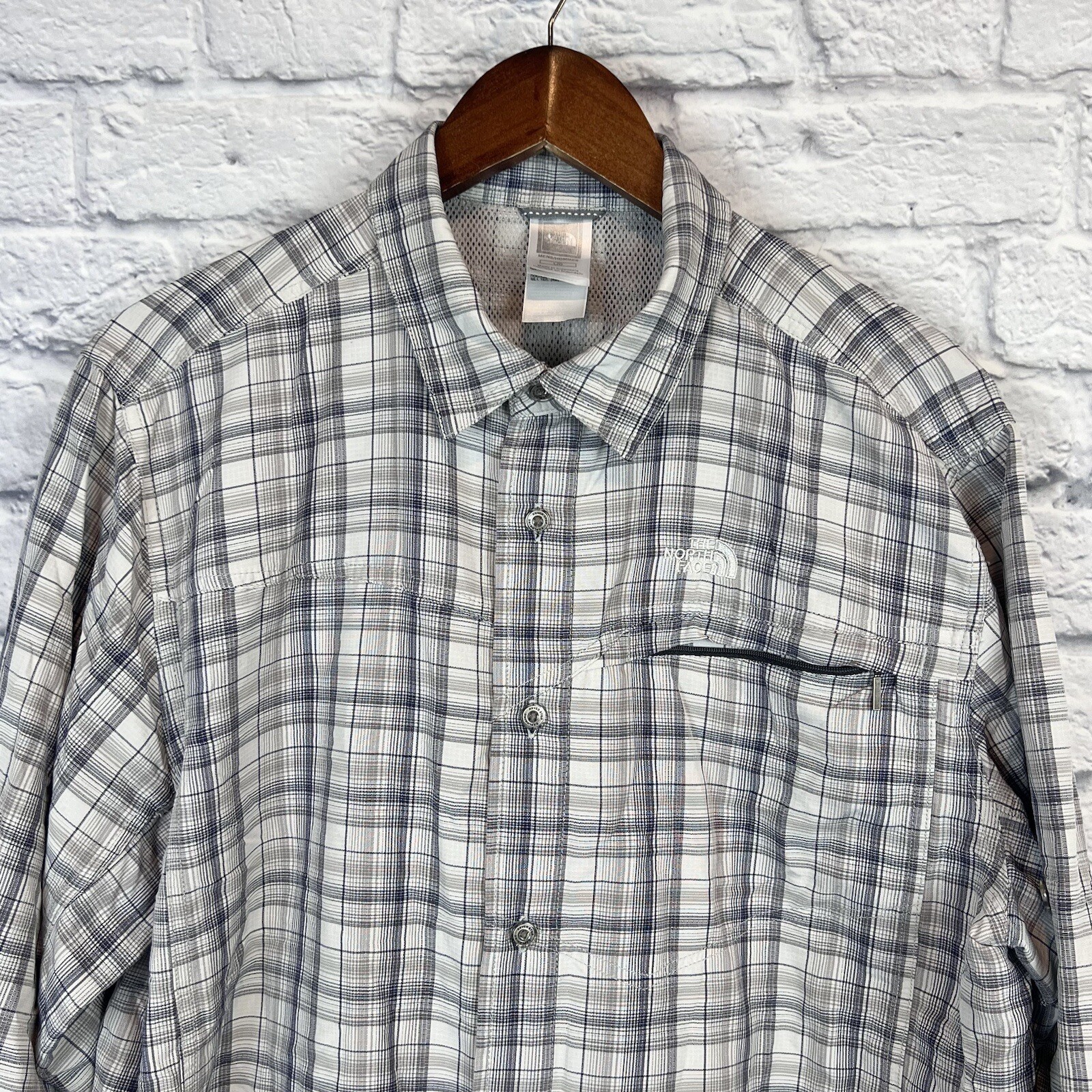 The North Face Men Vent Gray Long Sleeve Button Up Plaid Outdoor Shirt Sz Large