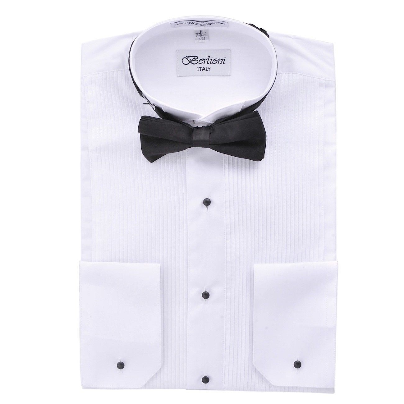 Berlioni Men’s Wing Tip Collar Tuxedo Bow-tie Dress Shirt White