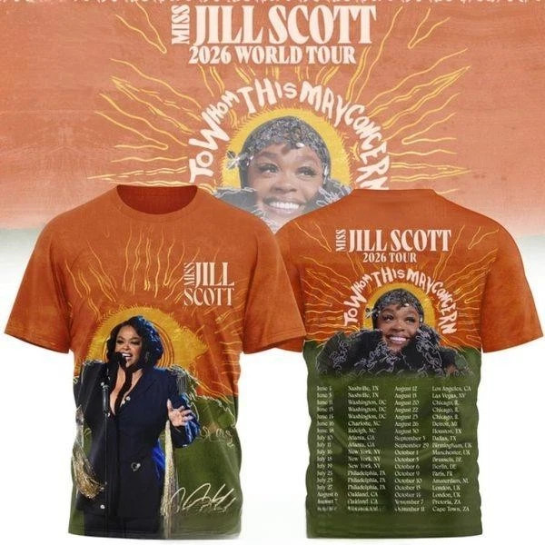 Jill Scott Tour 2026 3D Polyester T-Shirt Full Size Adult S To 5XL LI450