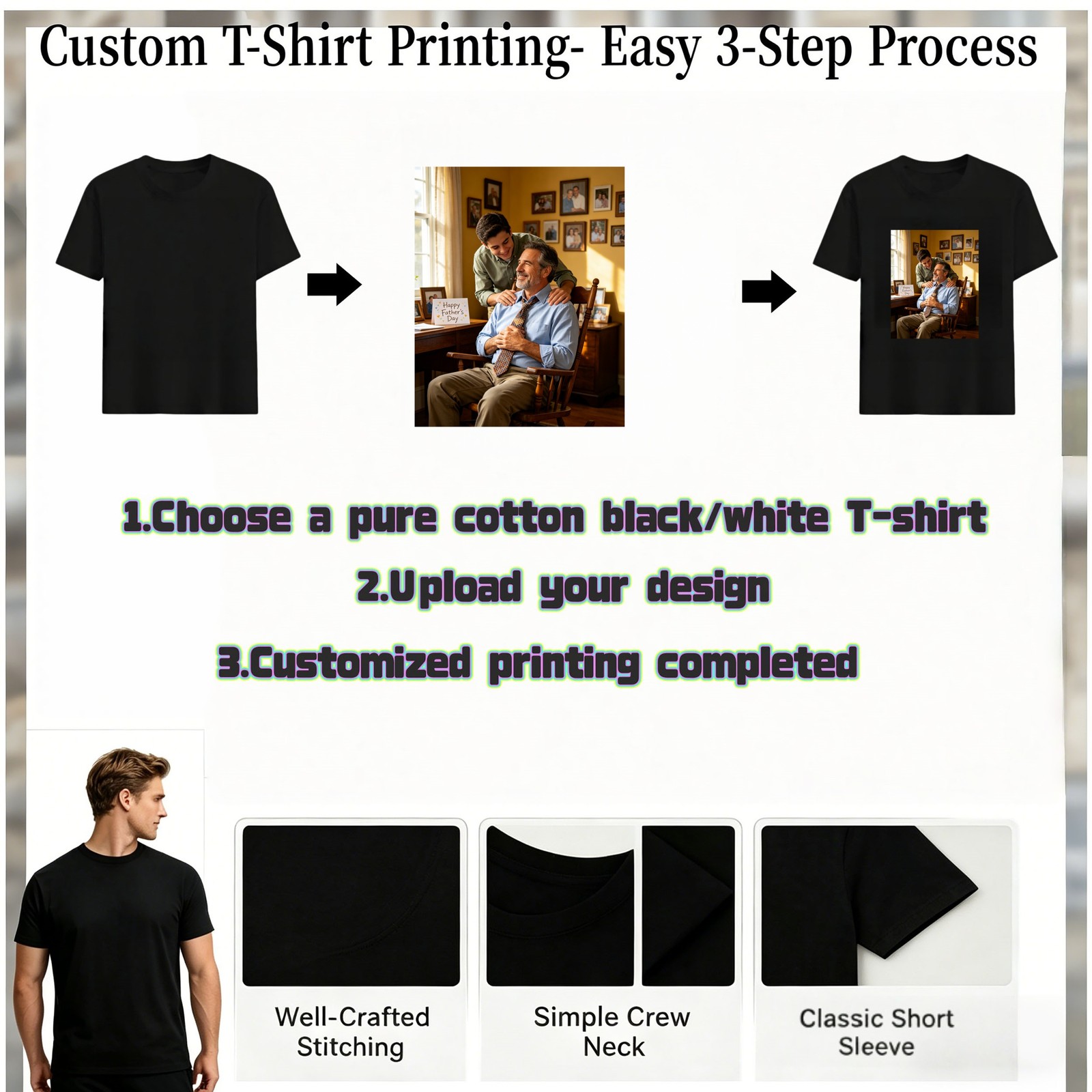 Personalized Printed Name Picture Tshirt Unique Father’s Day Present For Father