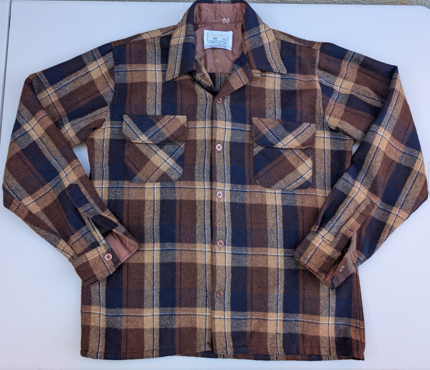 Vintage Cascade Plaid Flannel Collar Shirt Men’s Medium Sears Private Label CRC