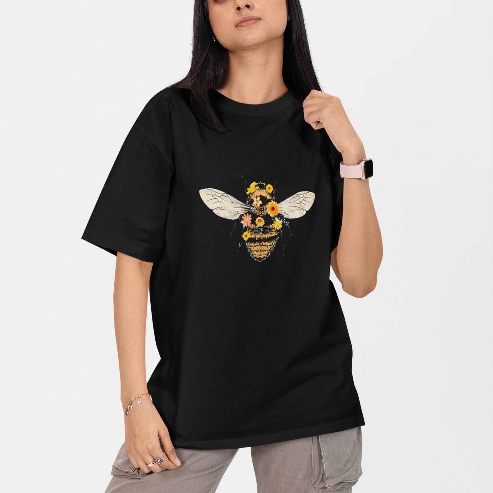 Floral Bee T Shirt Cute Bumble Bee Graphic Tee Nature Lover Gift Botanical Shirt