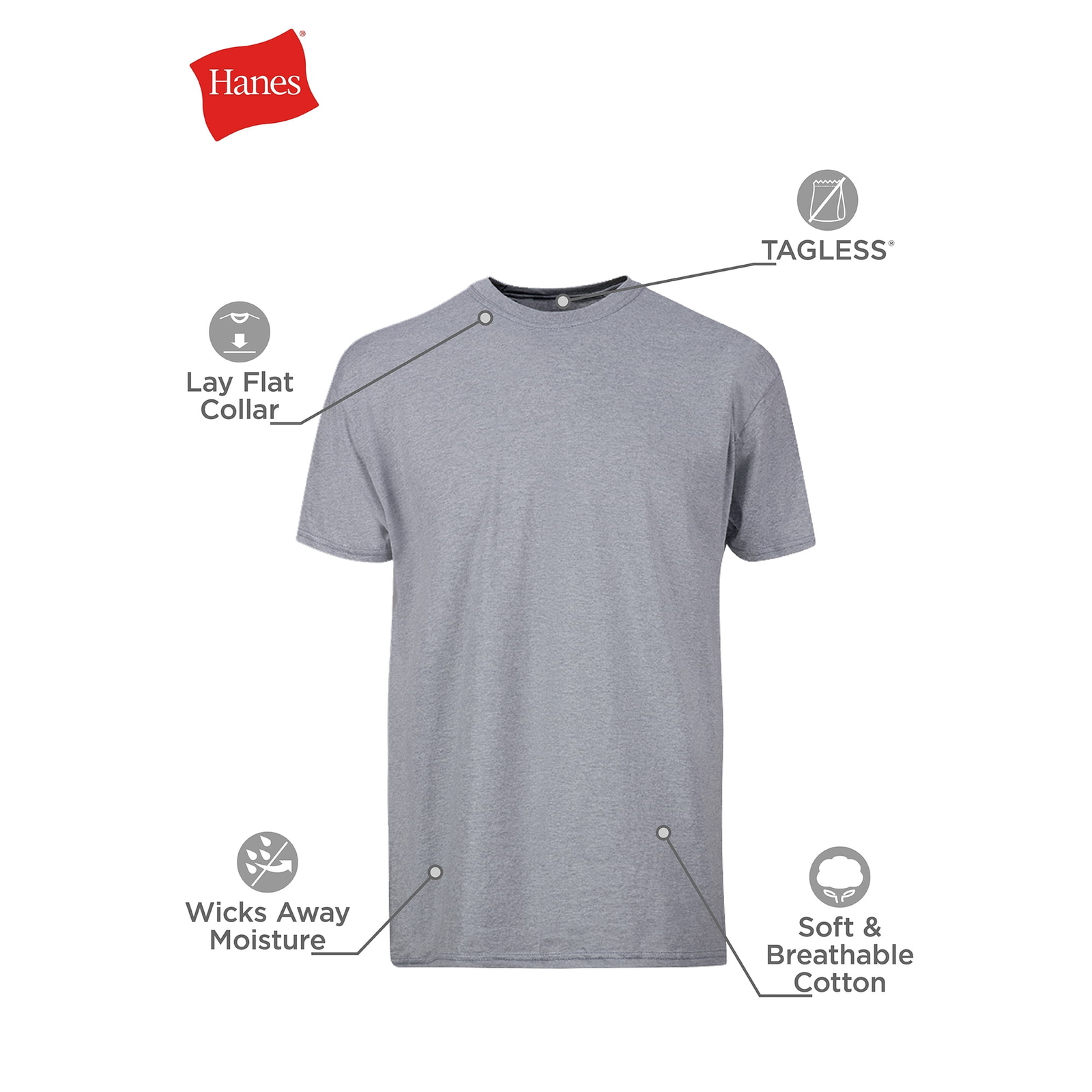 Hanes 6 Pack Mens T-Shirts Crew Neck Cool Comfort Size XL Value Pack Tagless NEW