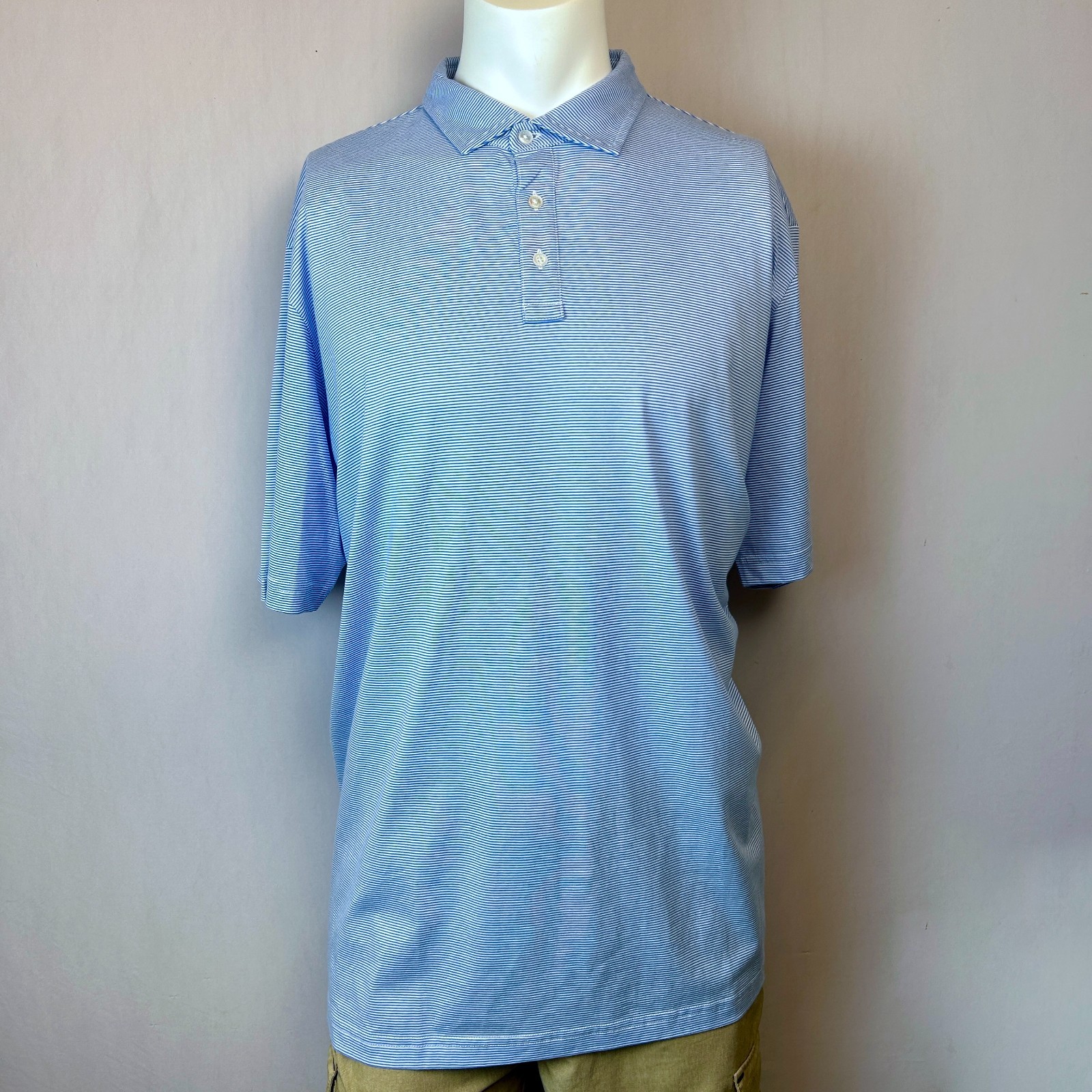 Peter Millar Polo Mens Large XL 2XL Blue Striped Crown Comfort Short Sleeve