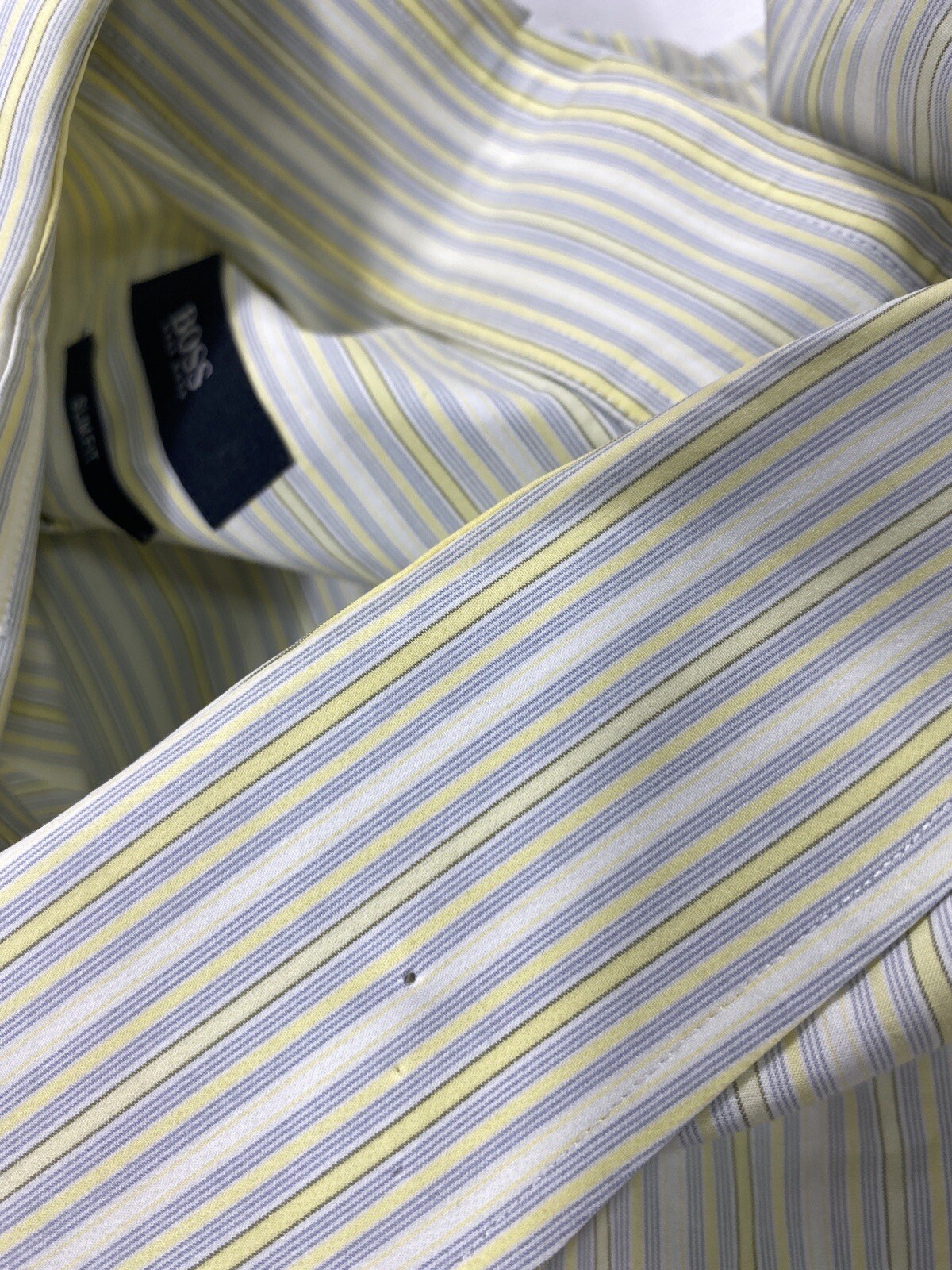 Hugo Boss Casual Button Dress Shirt XL Slim Fit Yellow Striped Modern Preppy