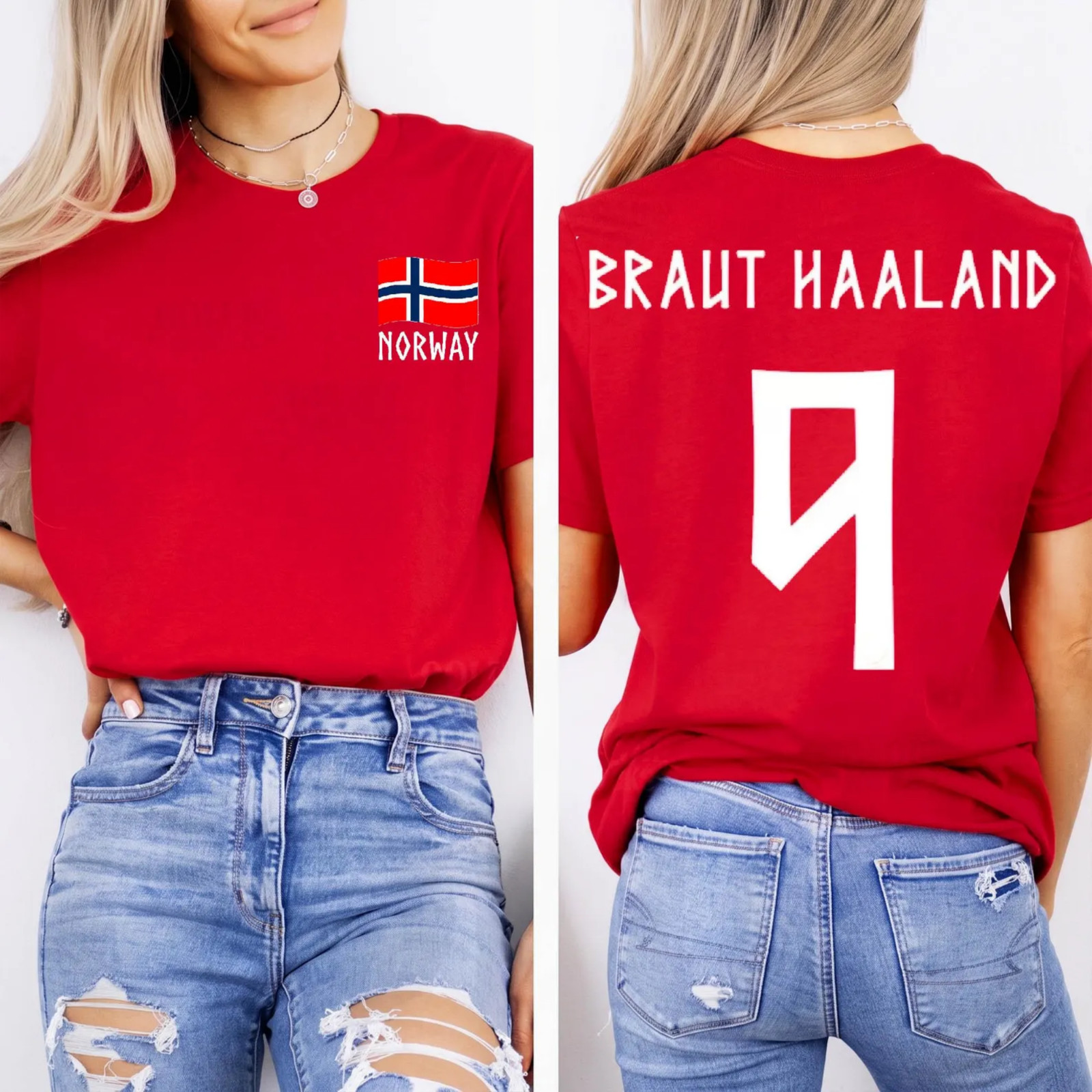 Erling Haaland 9 Norway Soccer Shirt Retro Game Day Unisex Tee