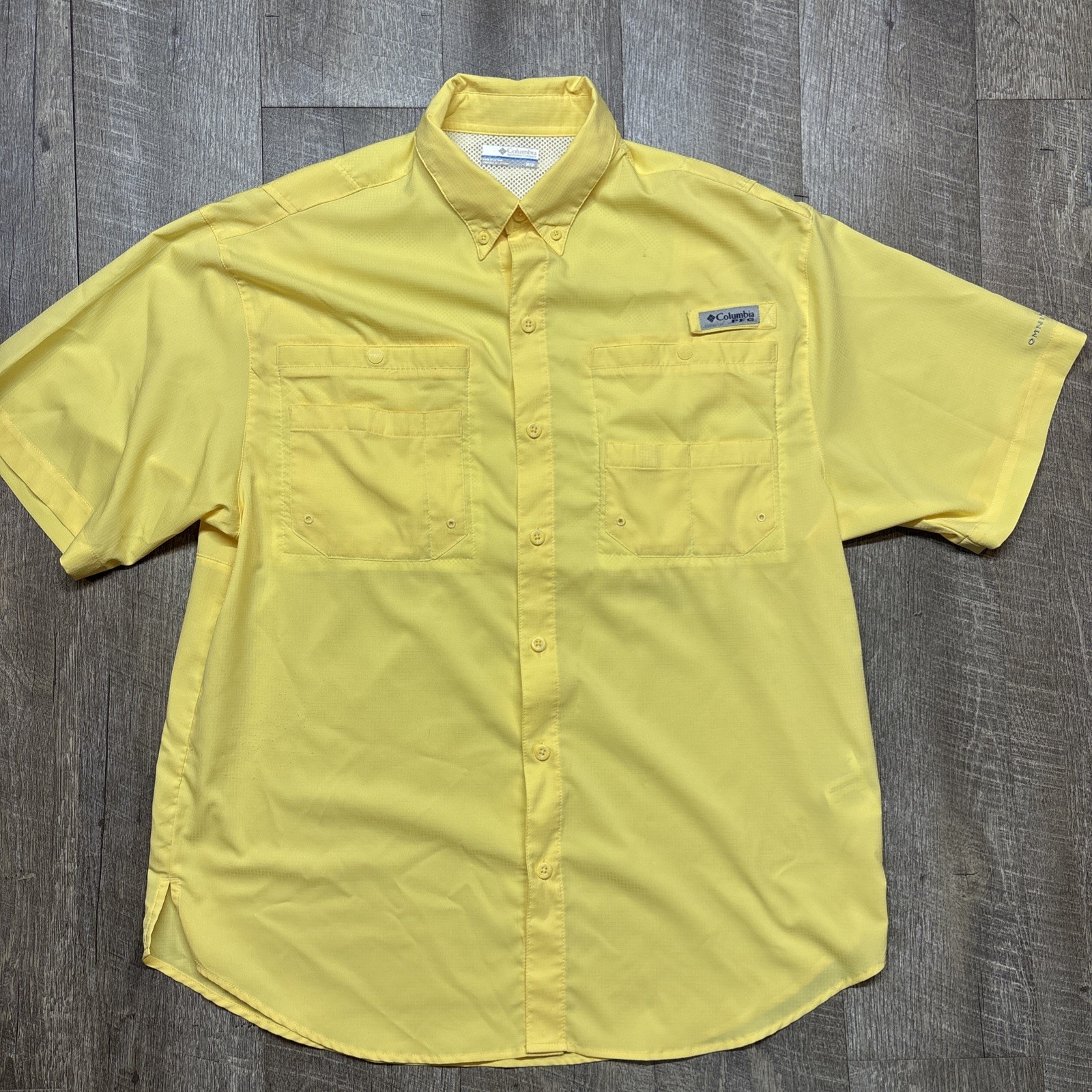 Columbia PFG Shirt Men’s Medium Yellow Lightweight Vented Fishing Performance