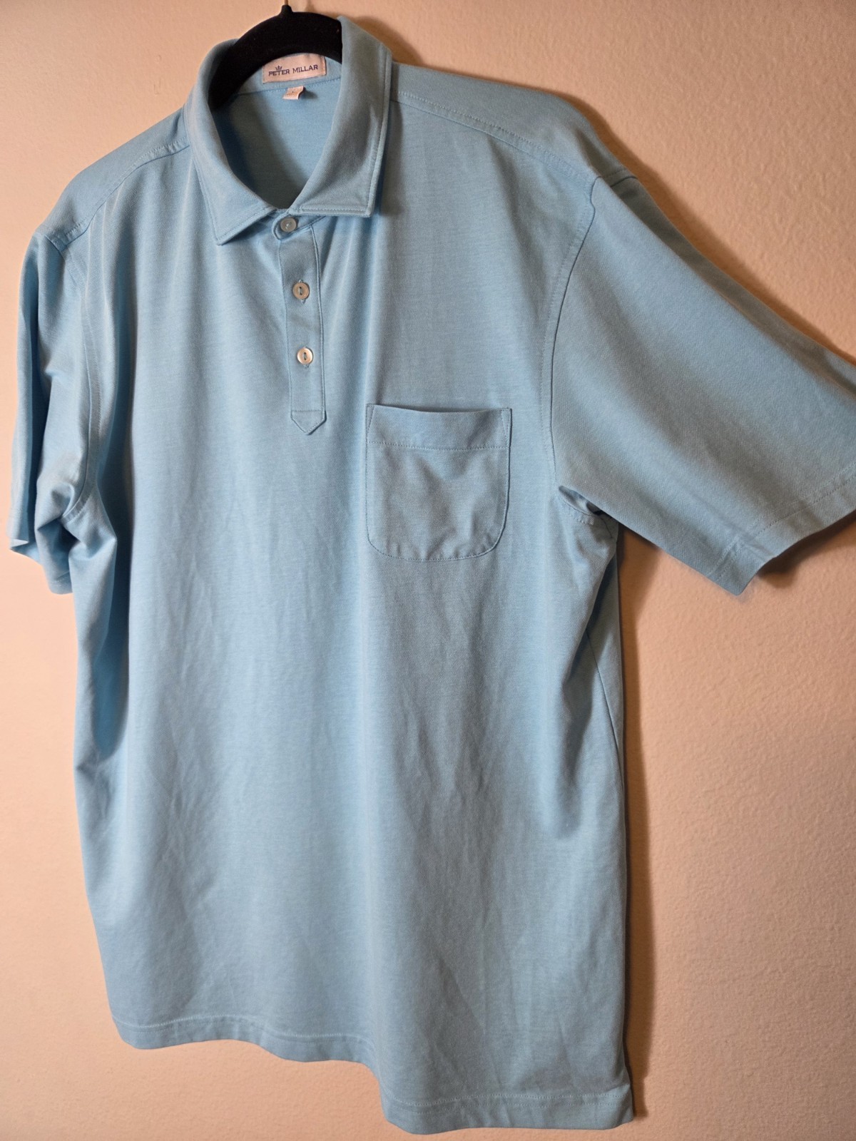 Peter Millar Polo L Solid Blue Knit Cotton Polyester Spandex Blend