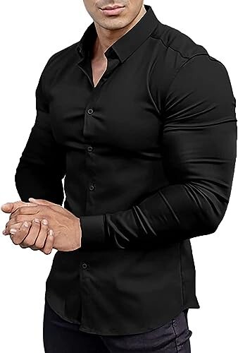 Men’s Muscle Fit Dress Shirts Athletic Slim Fit Long Sleeve Button Down Shirt
