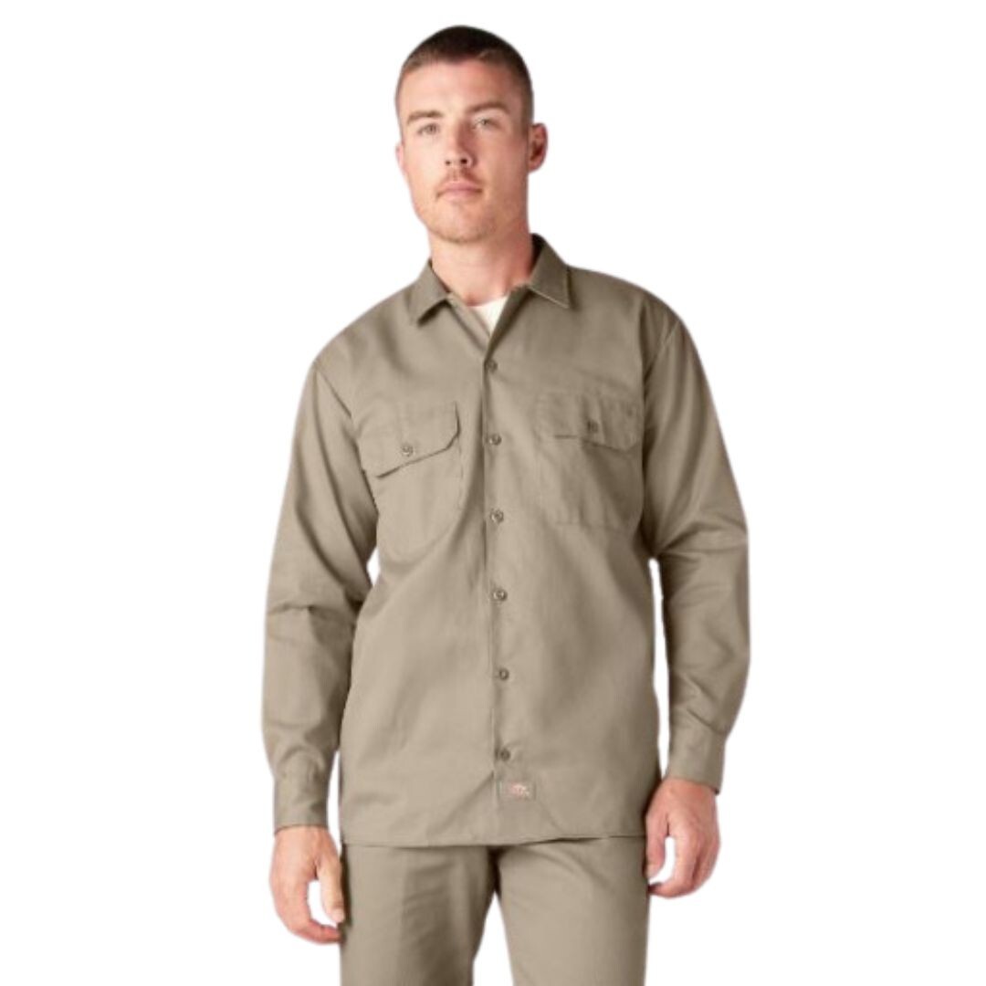 Dickies Men’s 574 Long Sleeve Original Button Up Work Shirt Desert Sand Khaki