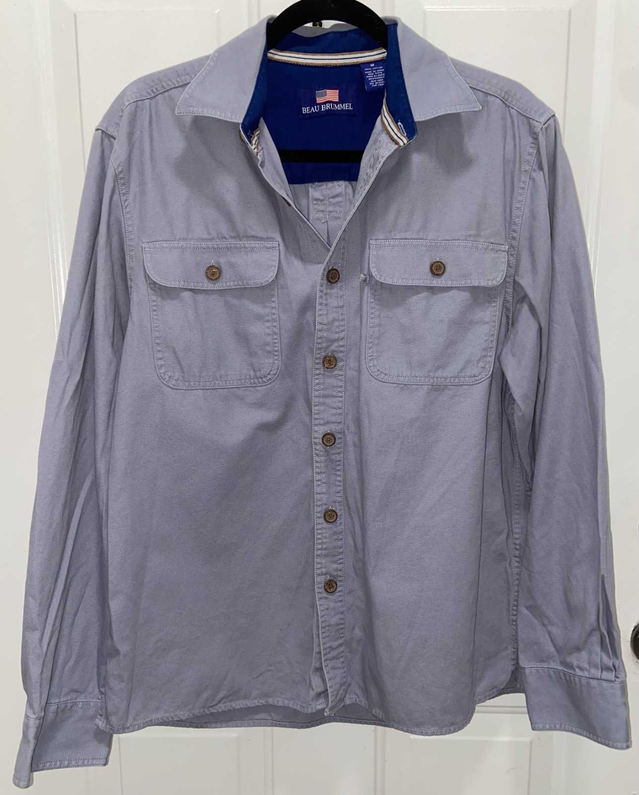 Mens Beau Brommel Button Up Shirt Size Medium – Canvas Pale Blue Preowned EUC