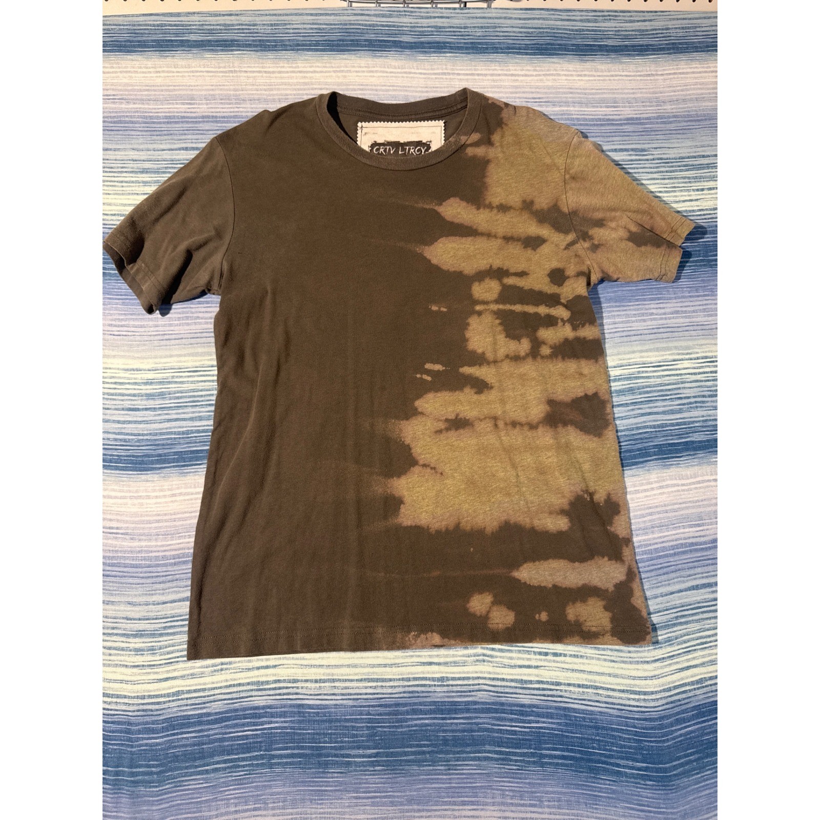 Upcycled Bleach Wash Tee Charcoal Olive Gold Asymmetric Mens Large Moths