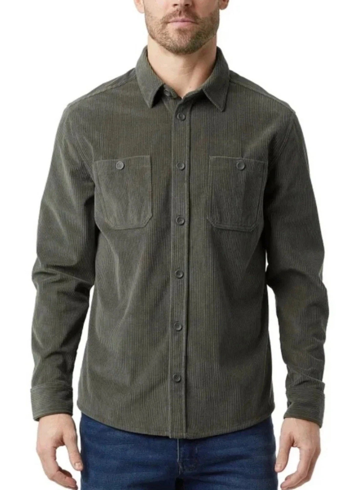 32 Degrees Heat Men’s Chest Pocket Button-Up Shirt, Gray, Size XXL