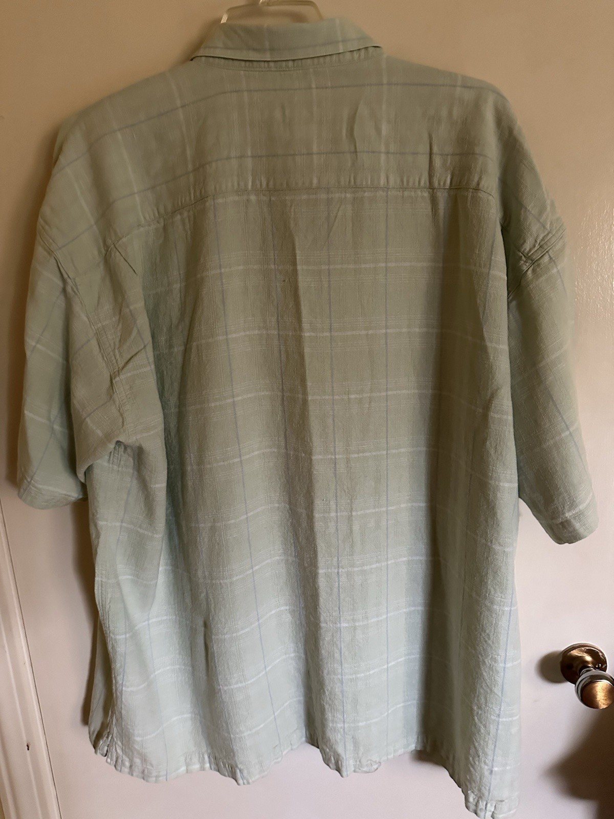Saddlebred Men’s Shirt SZ 3XLT Washable Linen Blend Lt Green Window Pane SS EC