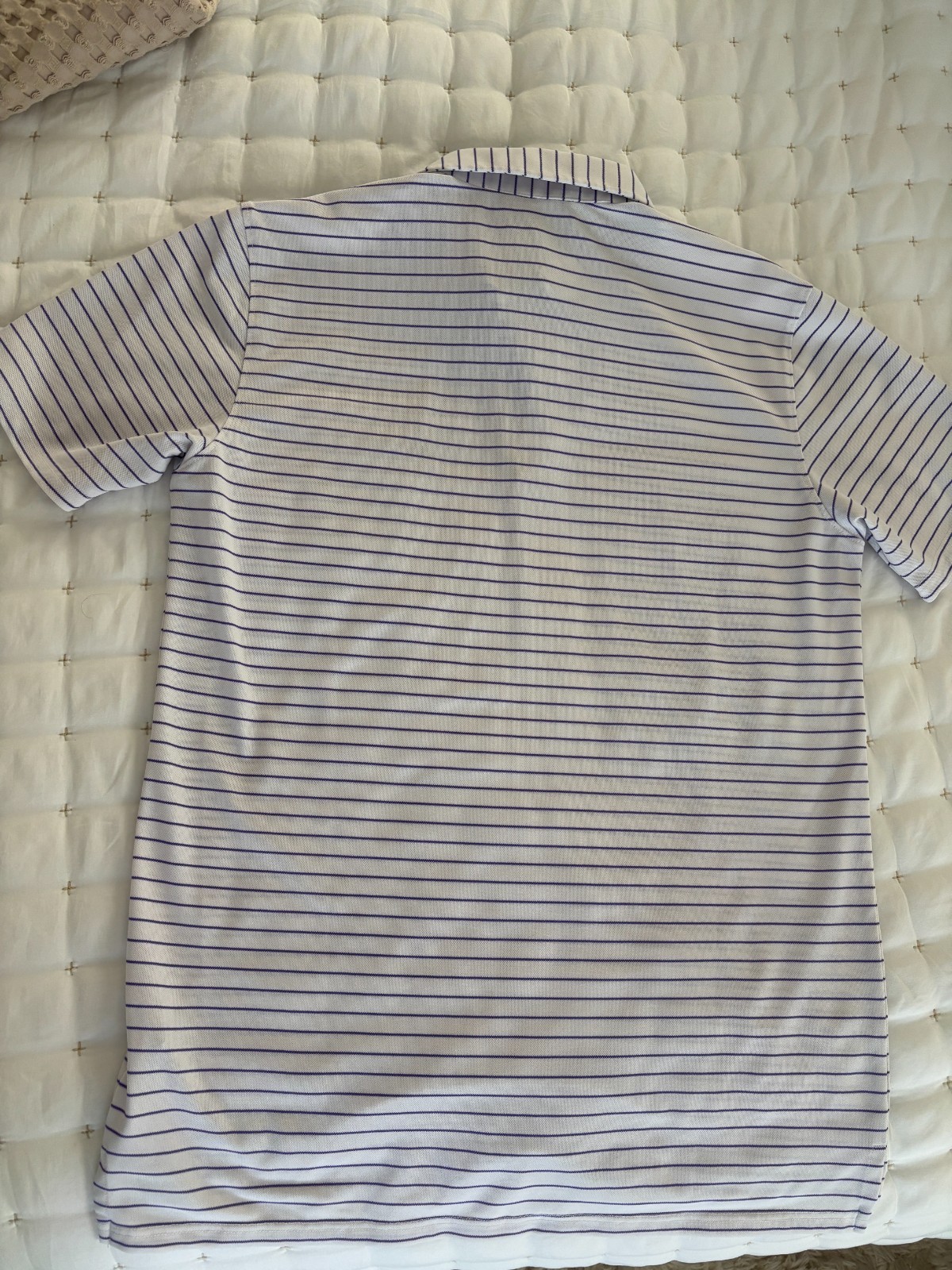 HOLDERNESS & BOURNE Smal Men’s Poly Spandex Mesh Golf Shirt Purple Striped WHCC