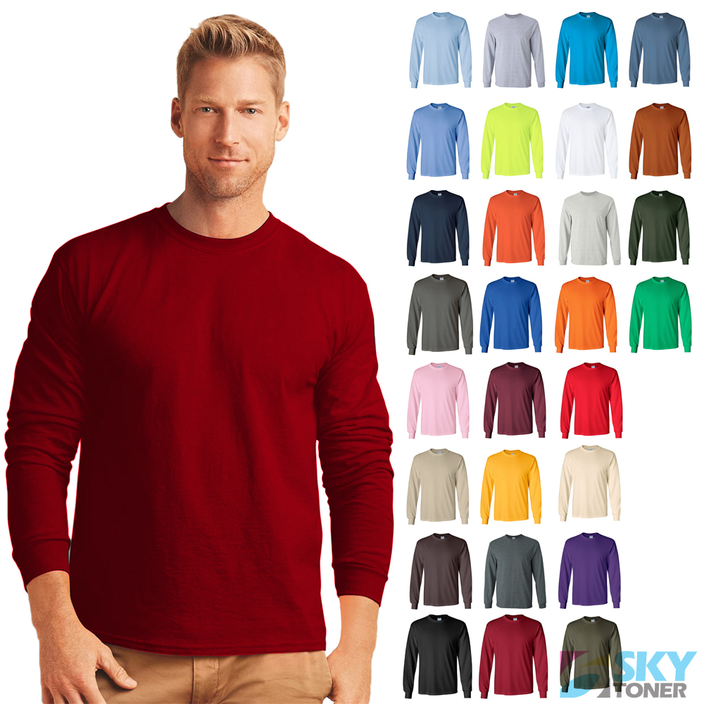 Gildan Ultra Cotton Mens Crewneck Long Sleeve Plain Basic Tee T-Shirt 2400