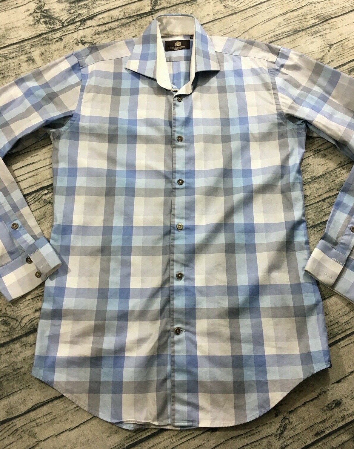 Circle of Gentlemen Plaid Tartan Dress Shirt Size 15.5 39 Striped Long Sleeve