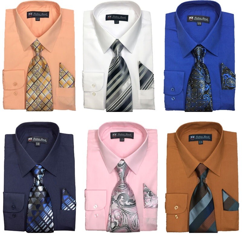 New Men’s Cotton Blend Dress Shirt with Tie and Handkerchief 22 colors 21