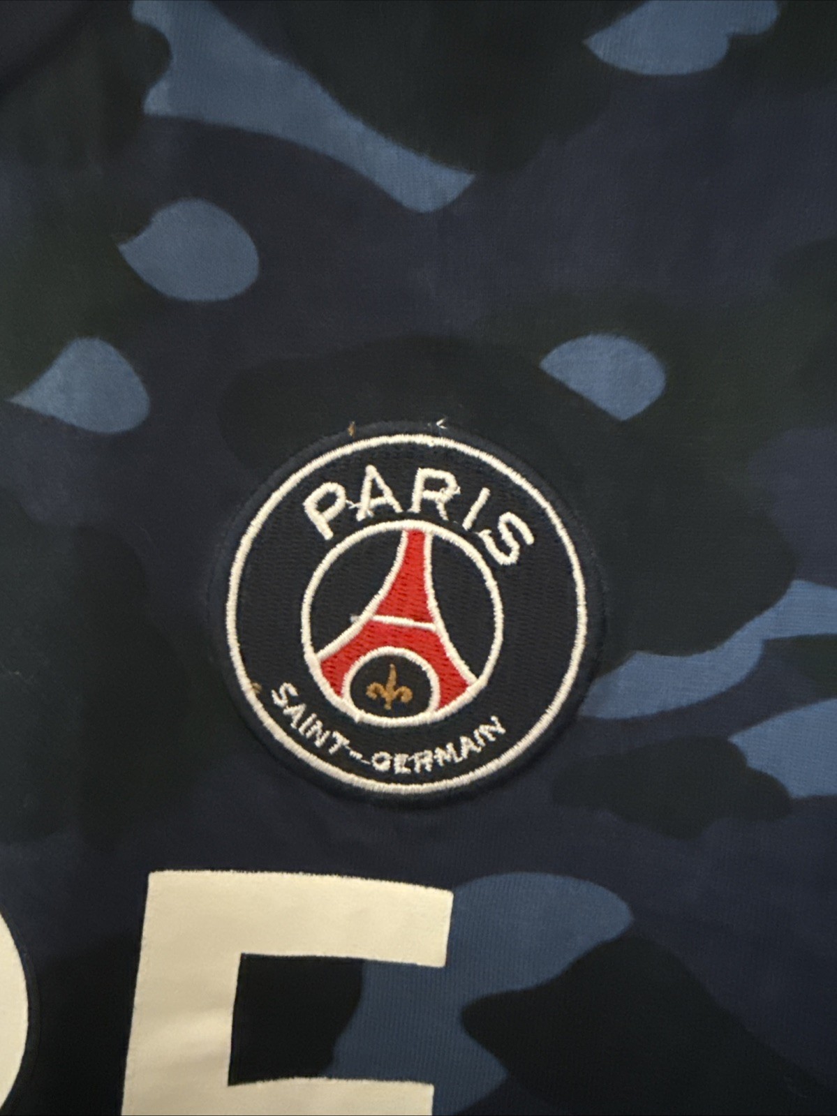 A Bathing Ape Men’s PSG Blue Camouflage Cotton Jersey T-Shirt Crew Neck XXL