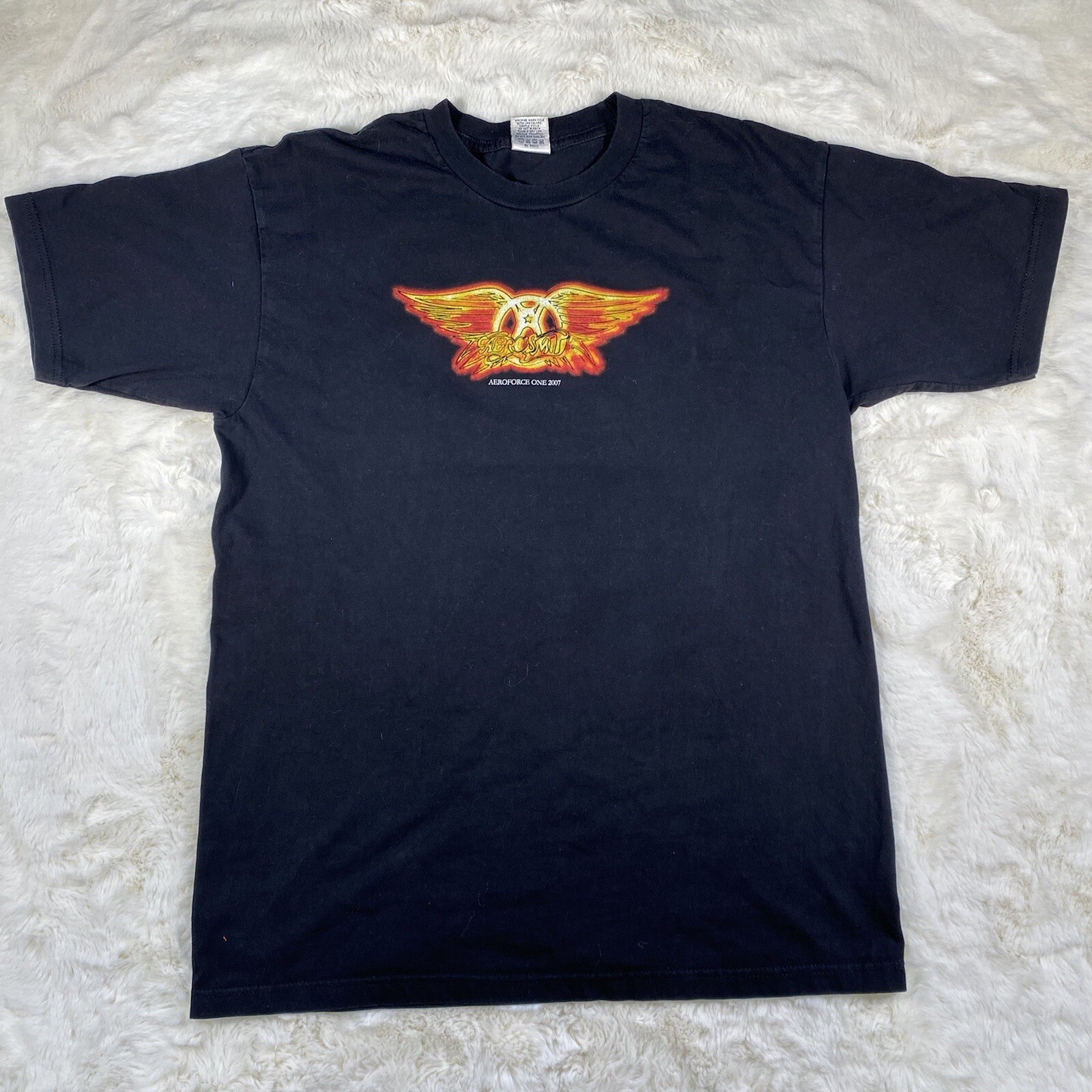 Vintage Aerosmith Aeroforce One 2007 Tee Black Rock T-Shirt Mens L-Black