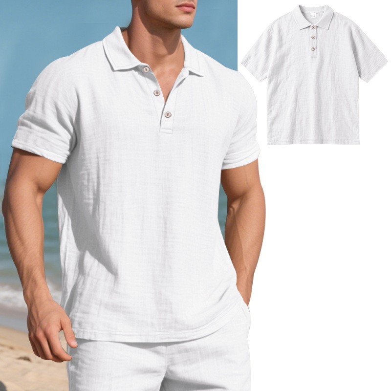 Summer Loose Breathable Button Collar Short Sleeve Polo