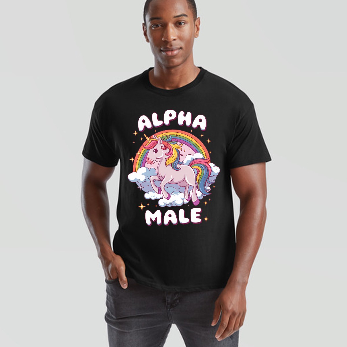 Alpha Male Funny Sarcastic Rainbow Unicorn Great Stag Do Unisex Tshirt