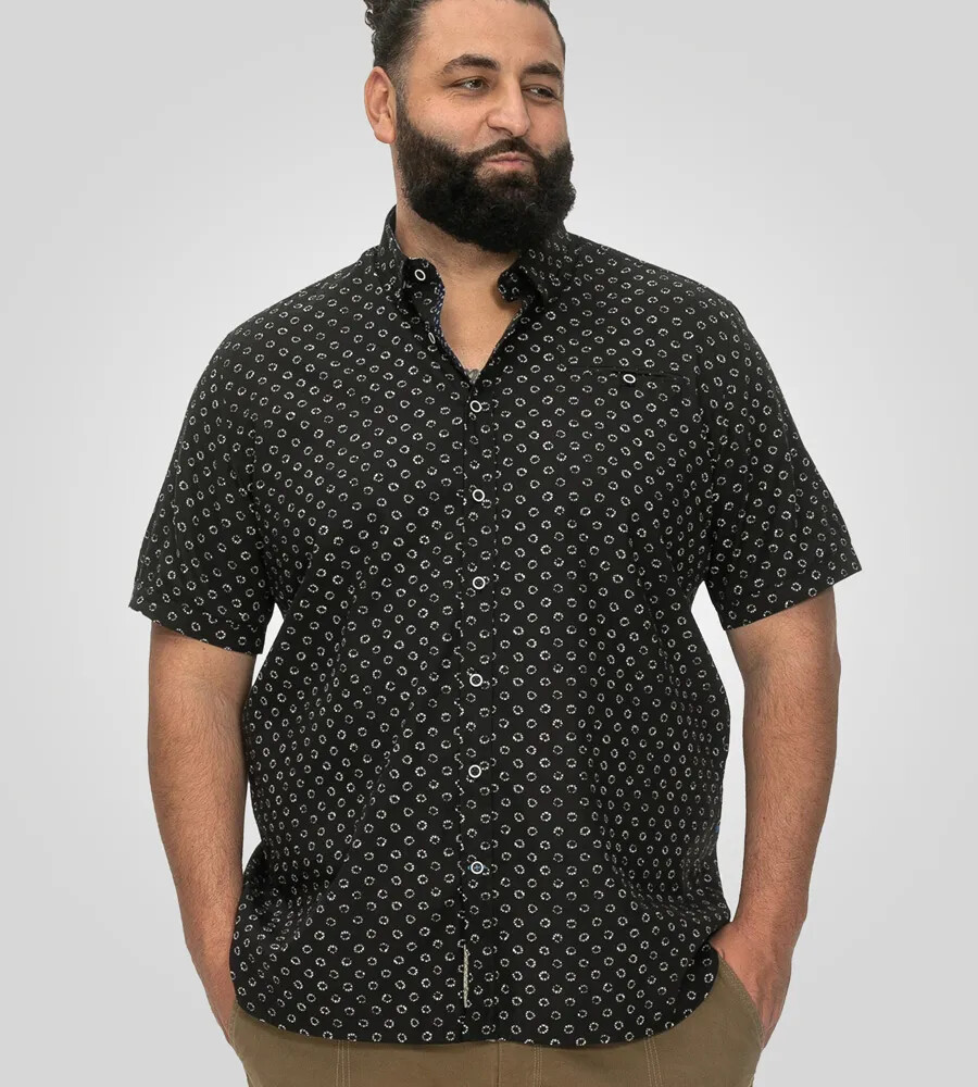 D555 Duke Big Mens Black Printed Short Sleeve Shirt 2XL 3XL 4XL 5XL 6XL (101708)