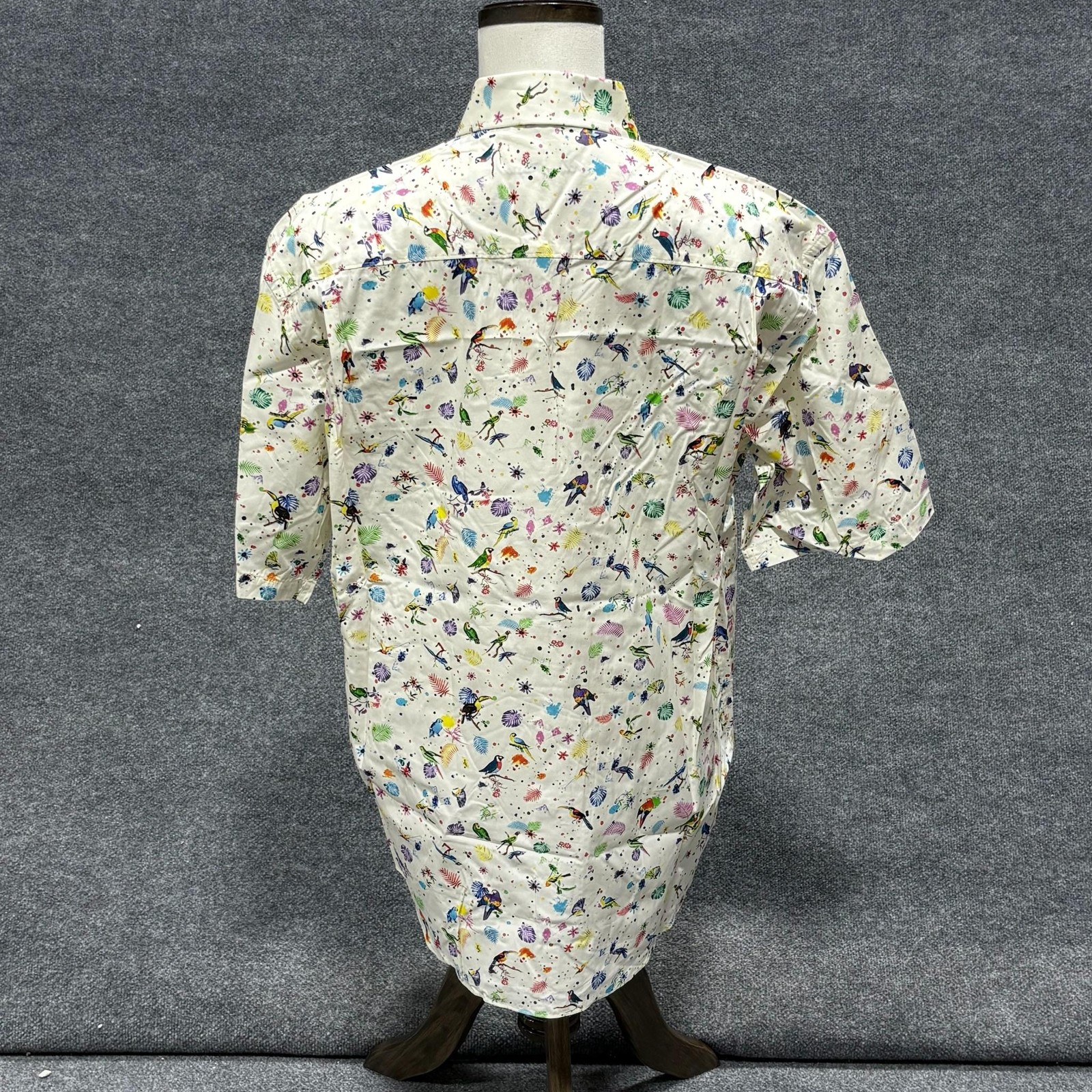 Alan Flusser Shirt Mens XL Multicolor Bird Floral Short Sleeve Button Up Casual