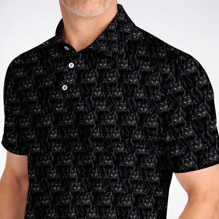 Black Cat Pattern Golf Polos, Funny Cat Lover Golf Shirt For Men, Men Polo Shirt