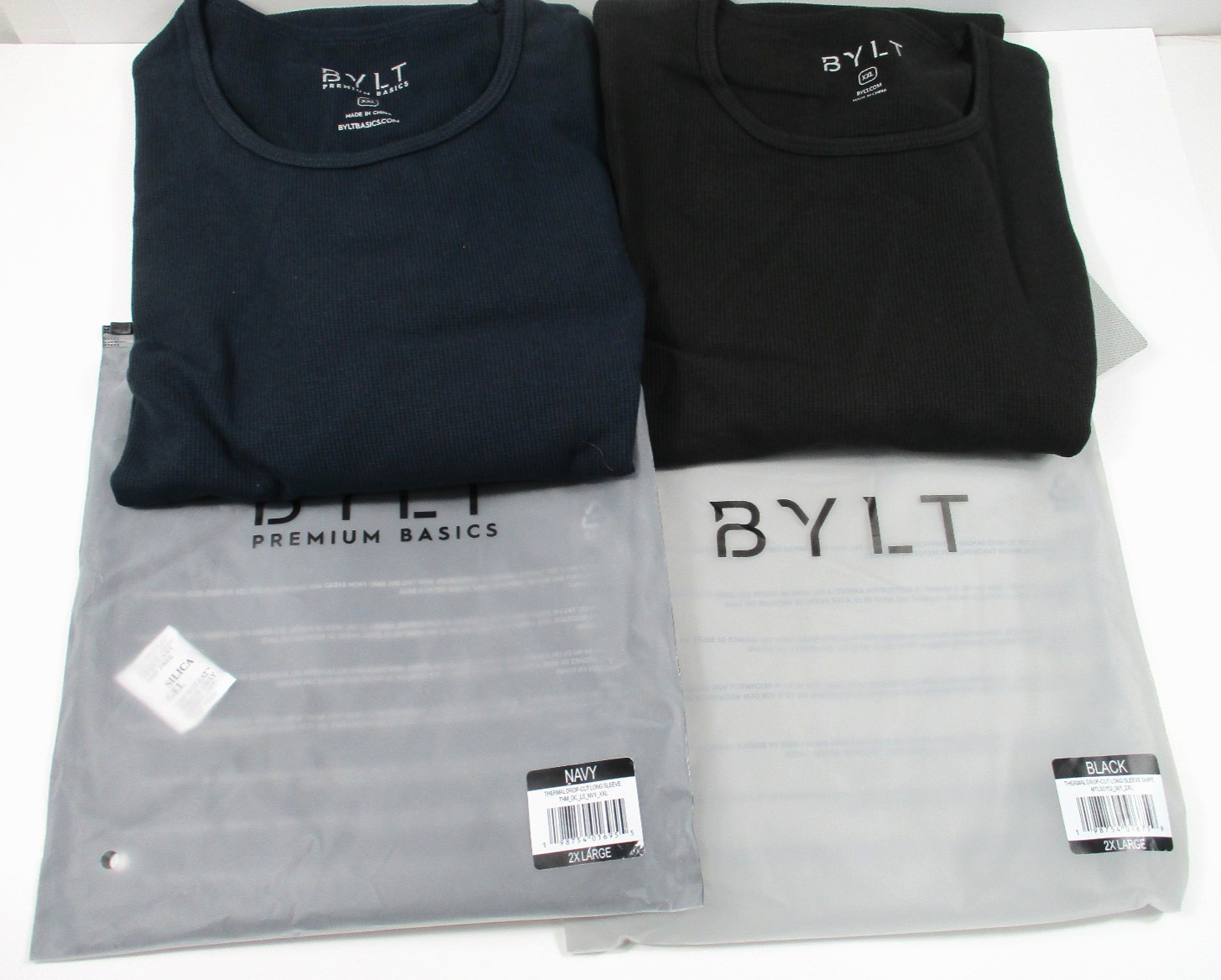 -NWT Lot Of 2 BYLT Basics Thermal Drop Cut Long Sleeve Shirt Men Navy/Black 2XL
