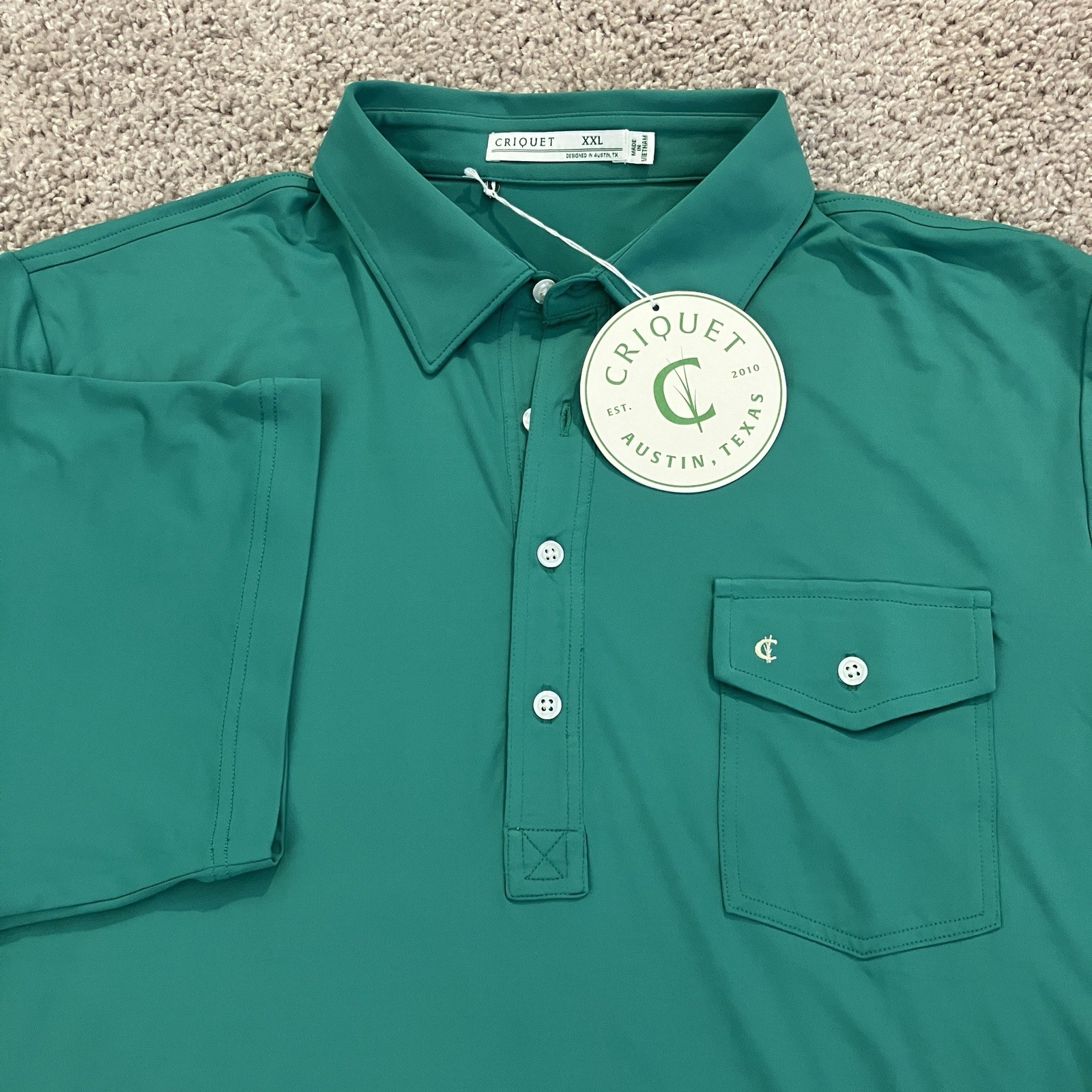 NEW Criquet Performance Polo Shirt Golf Grass Green Men’s Size XXL 2XL