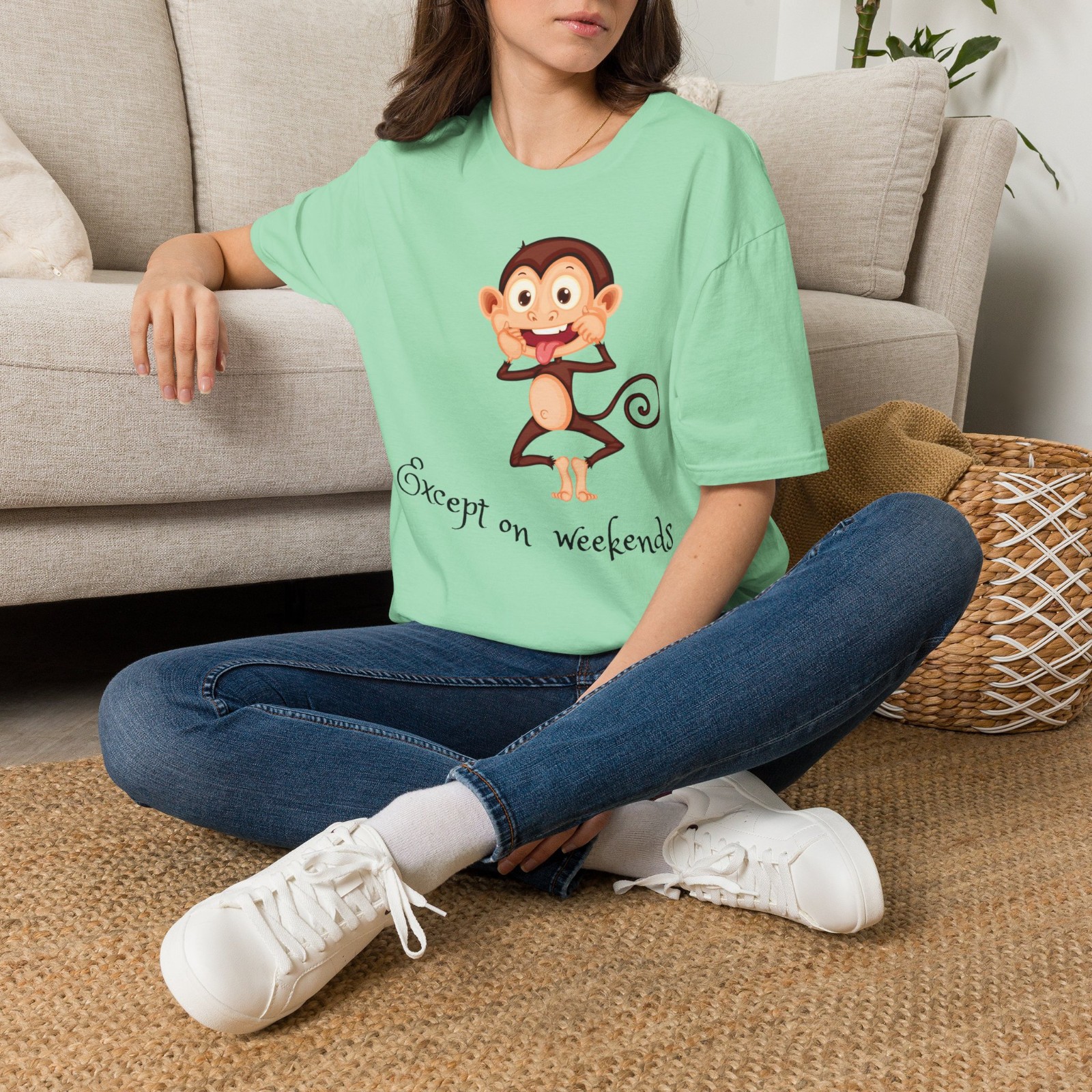Funny Monkey T-Shirt Except On Weekends Graphic Tee Sarcastic Humor Unisex Shirt