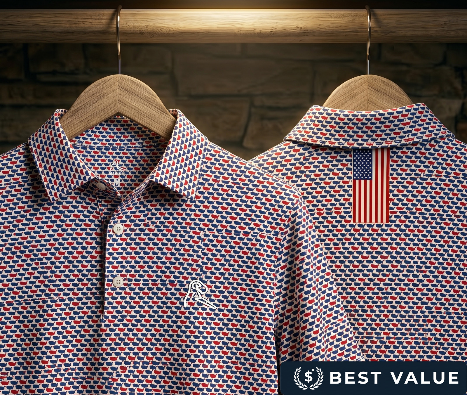 Rhoback Men’s The 1776 Performance Polo USA Patriotic Golf Shirt M-XL